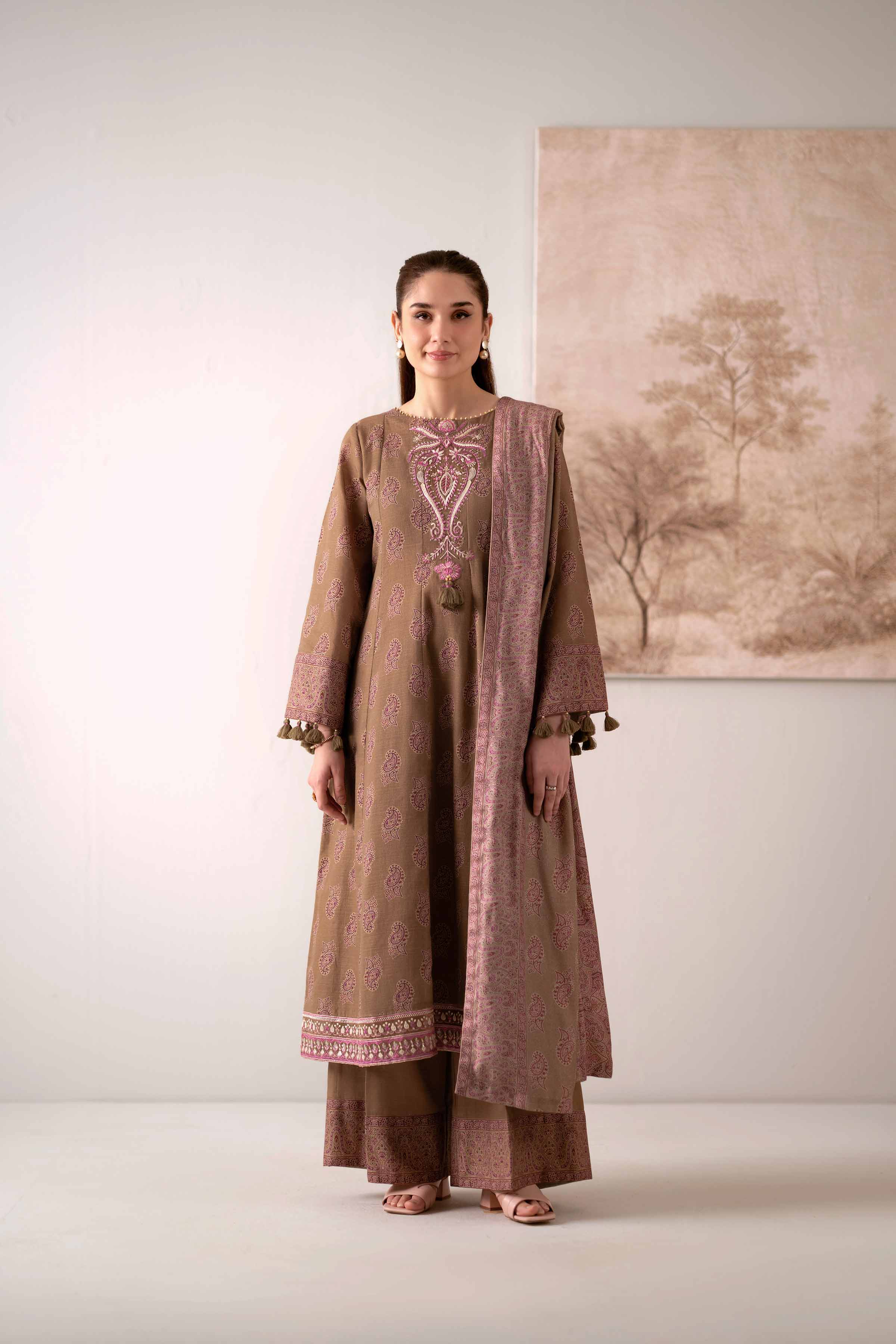 3 Piece - Printed Embroidered Suit - 42502872