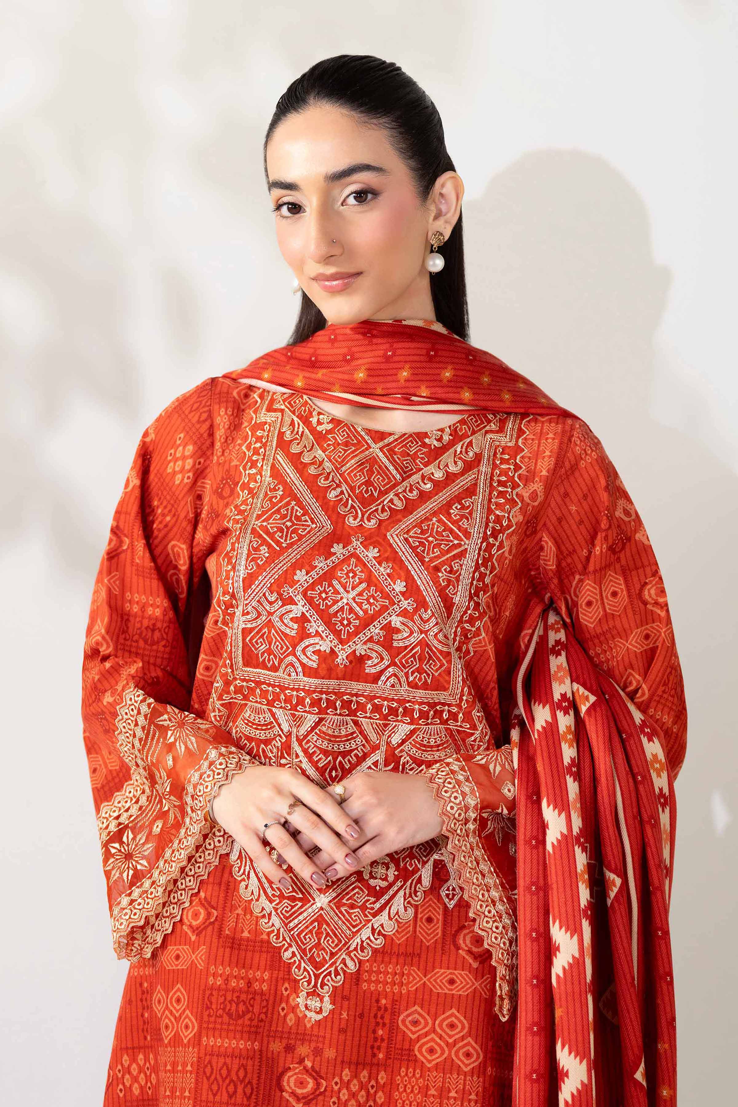 3 Piece - Printed Embroidered Suit - 42502874