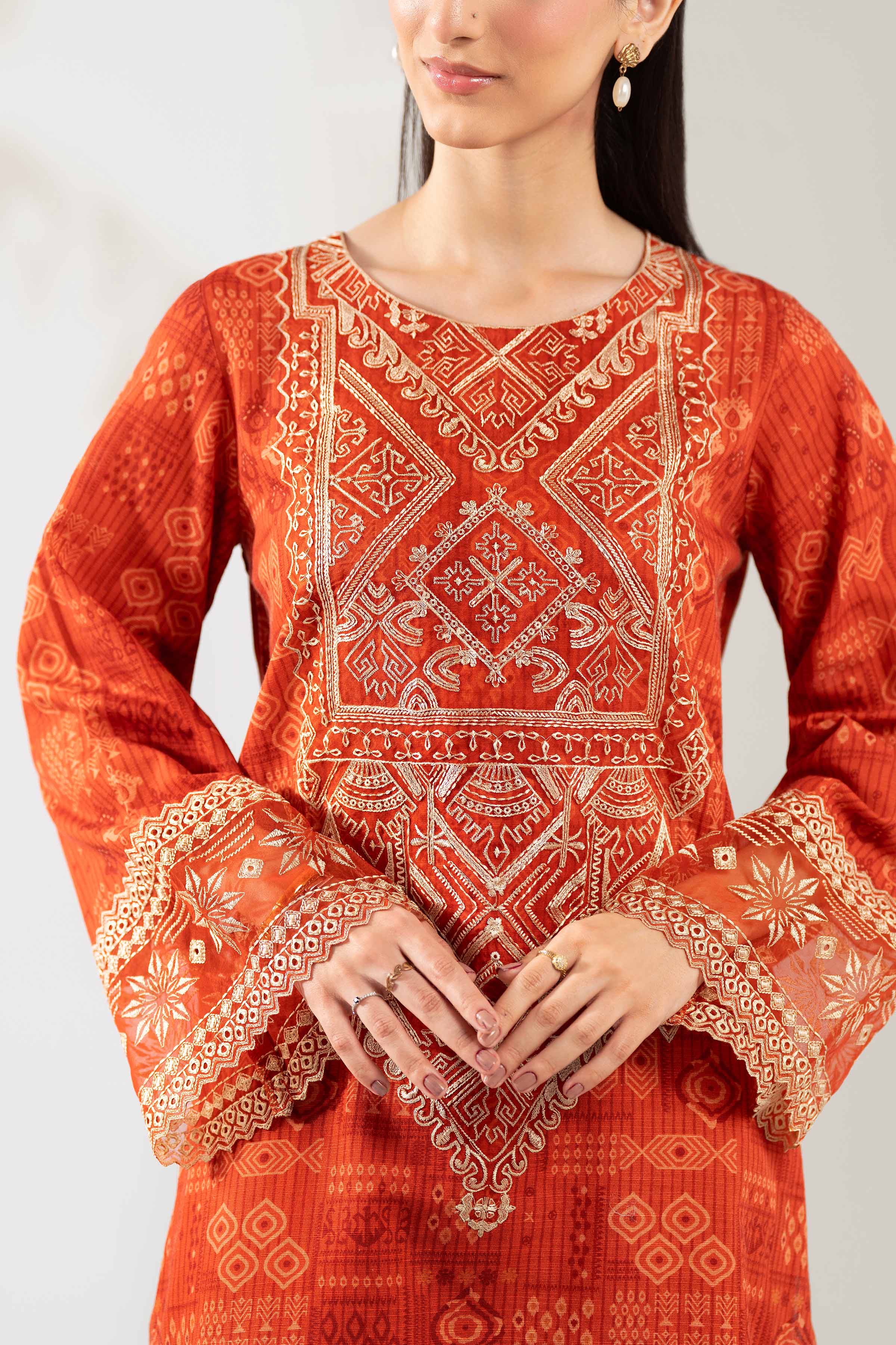 3 Piece - Printed Embroidered Suit - 42502874