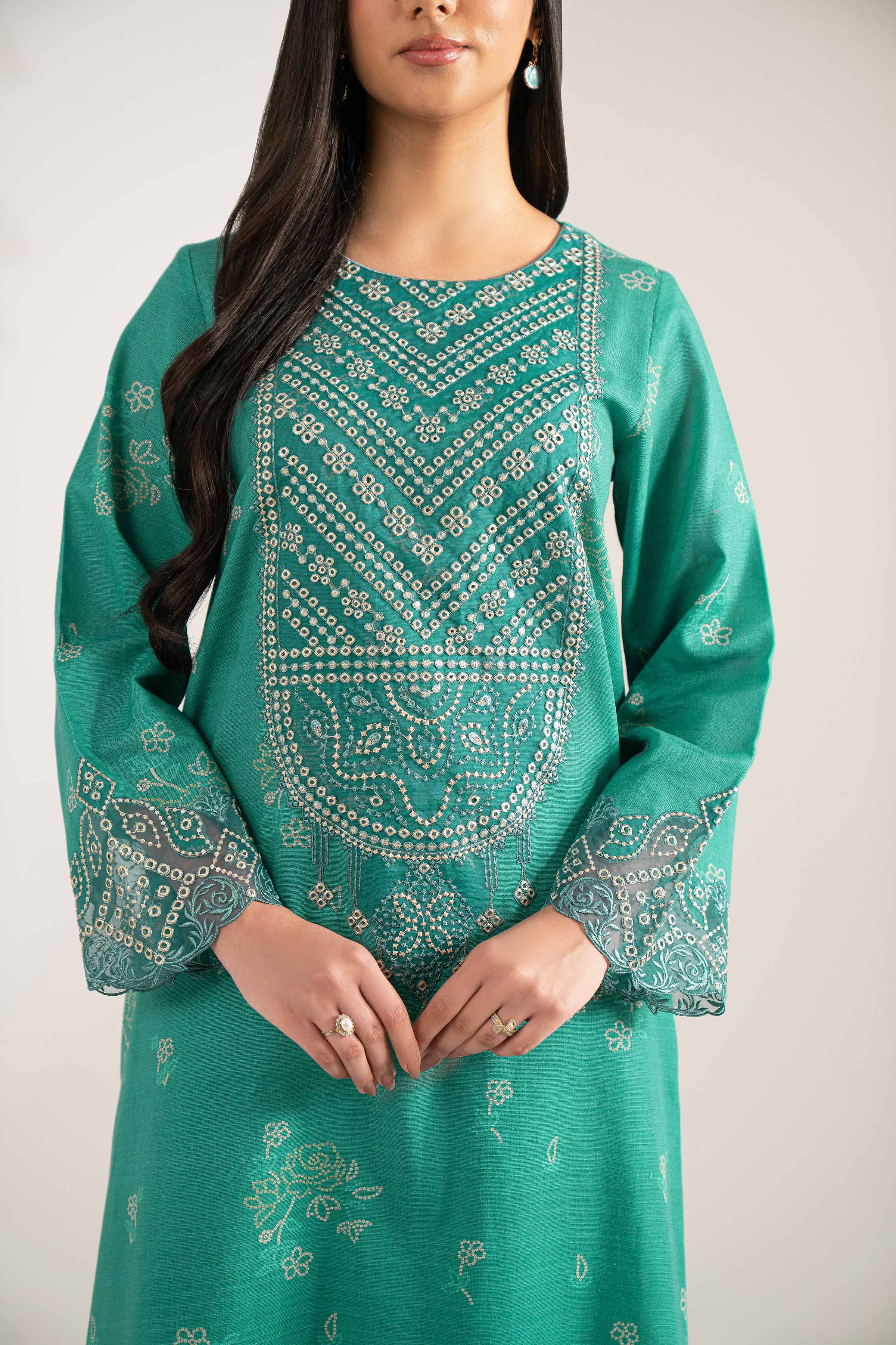 3 Piece - Printed Embroidered Suit - 42502876