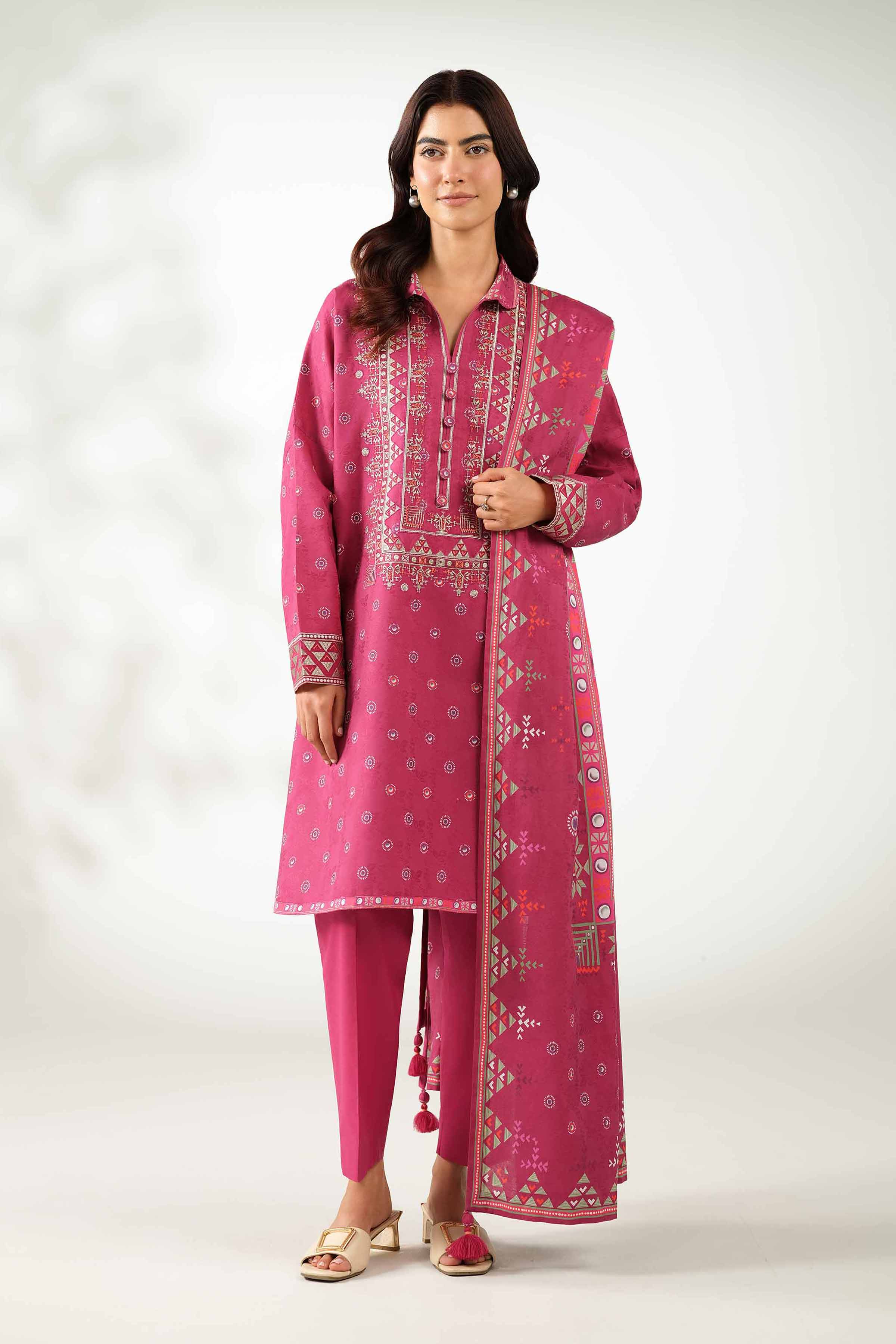 3 Piece - Digital Printed Embroidered Suit - 42502897