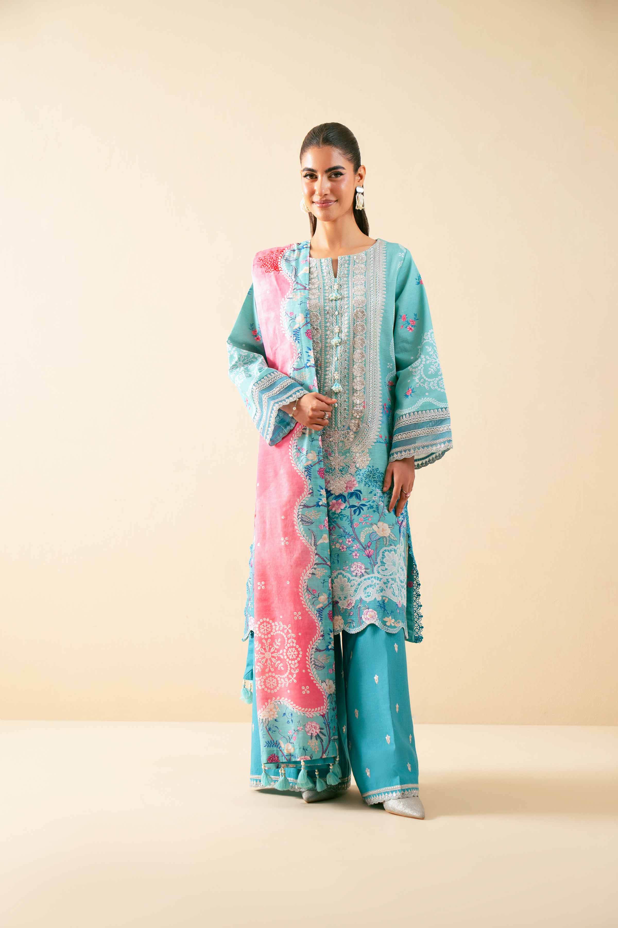 3 Piece - Digital Printed Embroidered Suit - 42502918