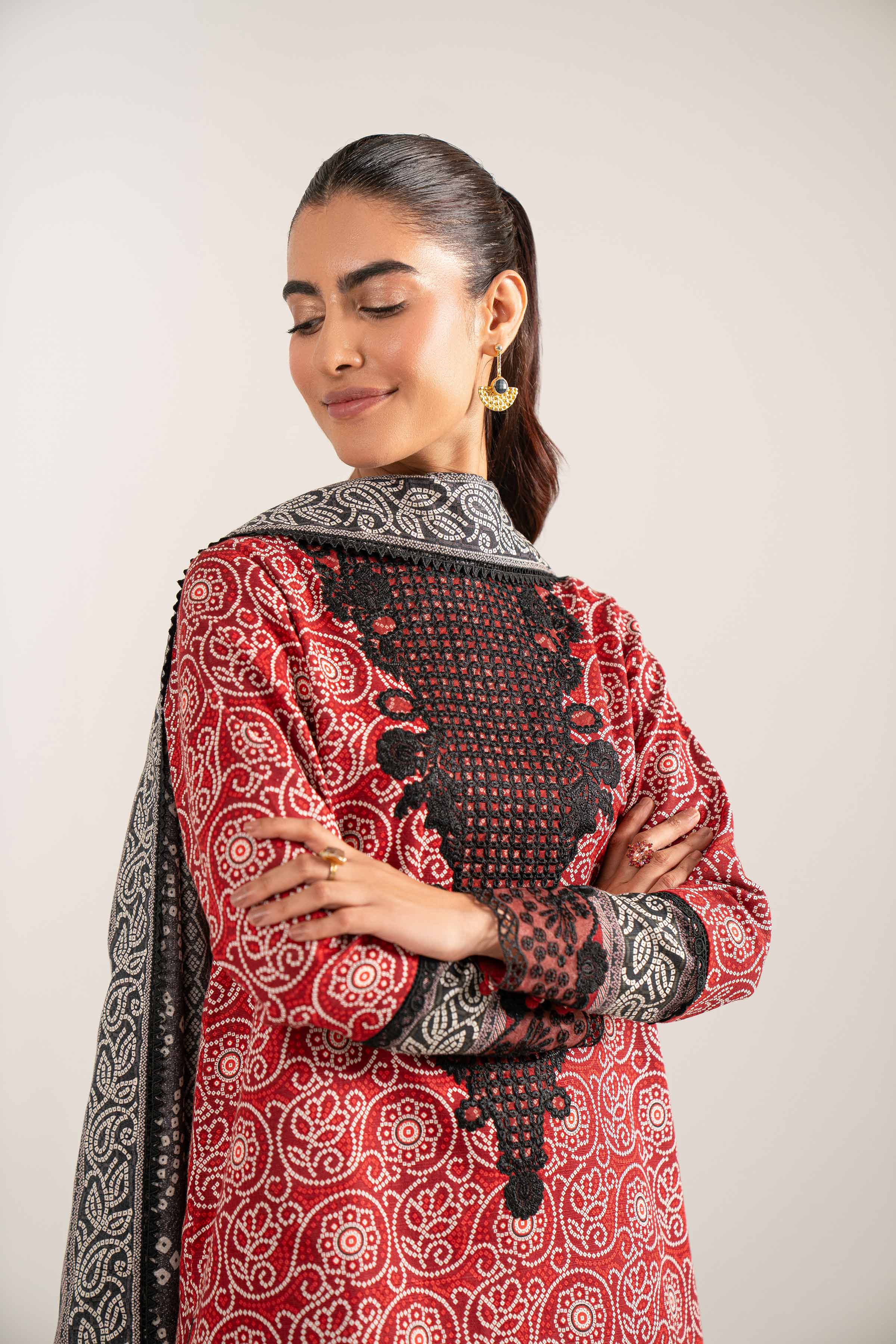 3 Piece - Printed Embroidered Suit - 42502936