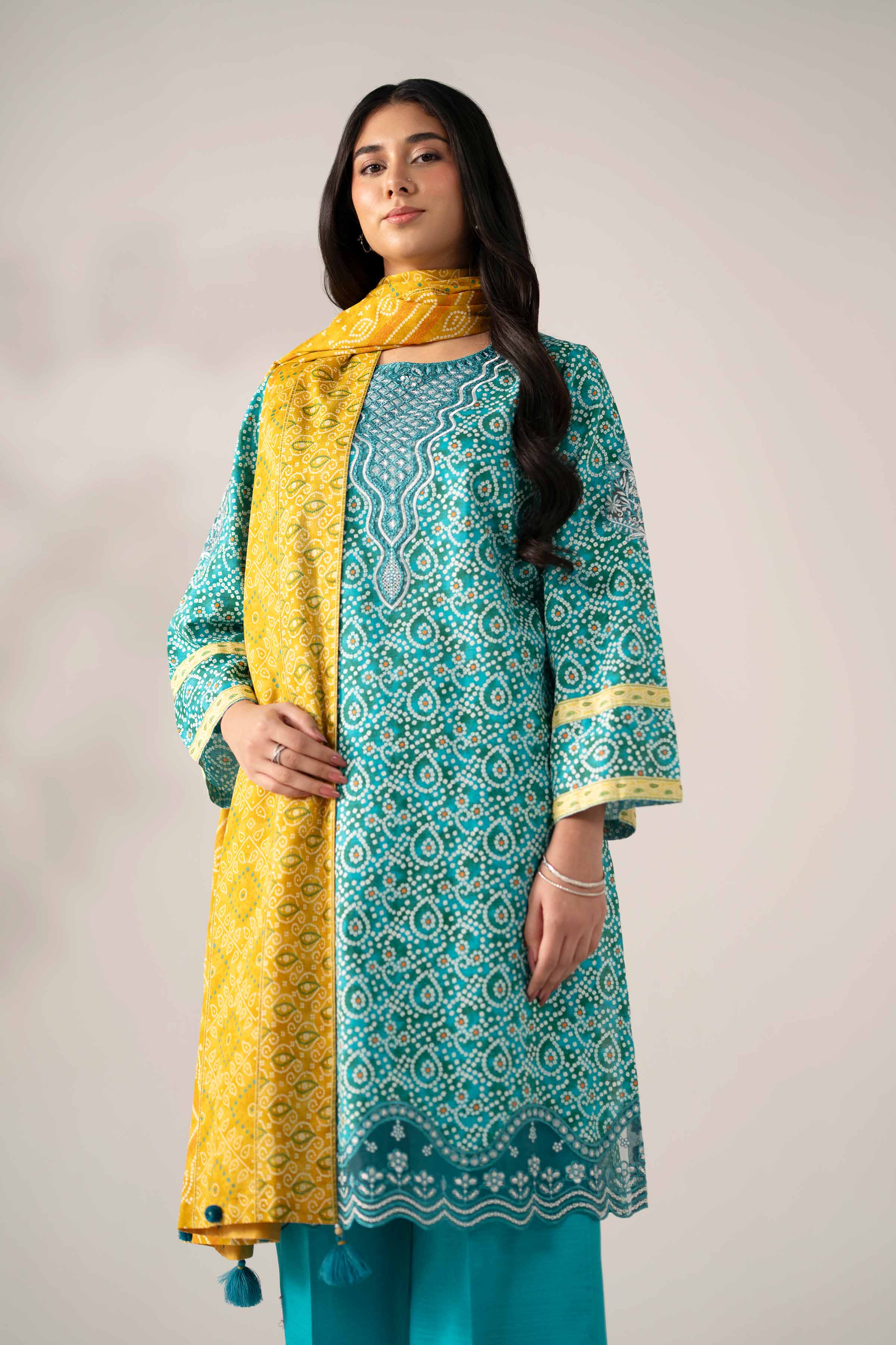 3 Piece - Printed Embroidered Suit - 42502937