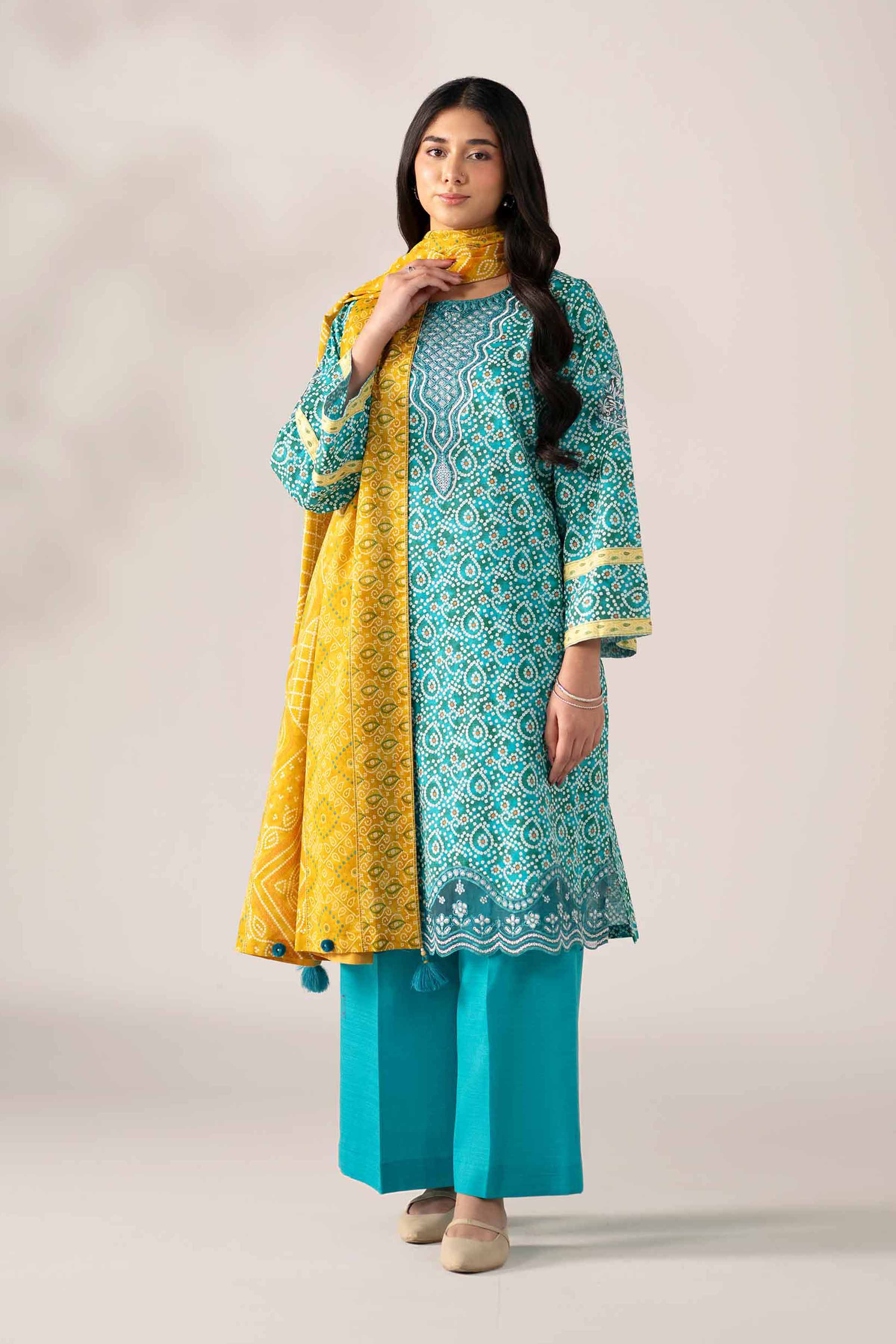 3 Piece - Printed Embroidered Suit - 42502937