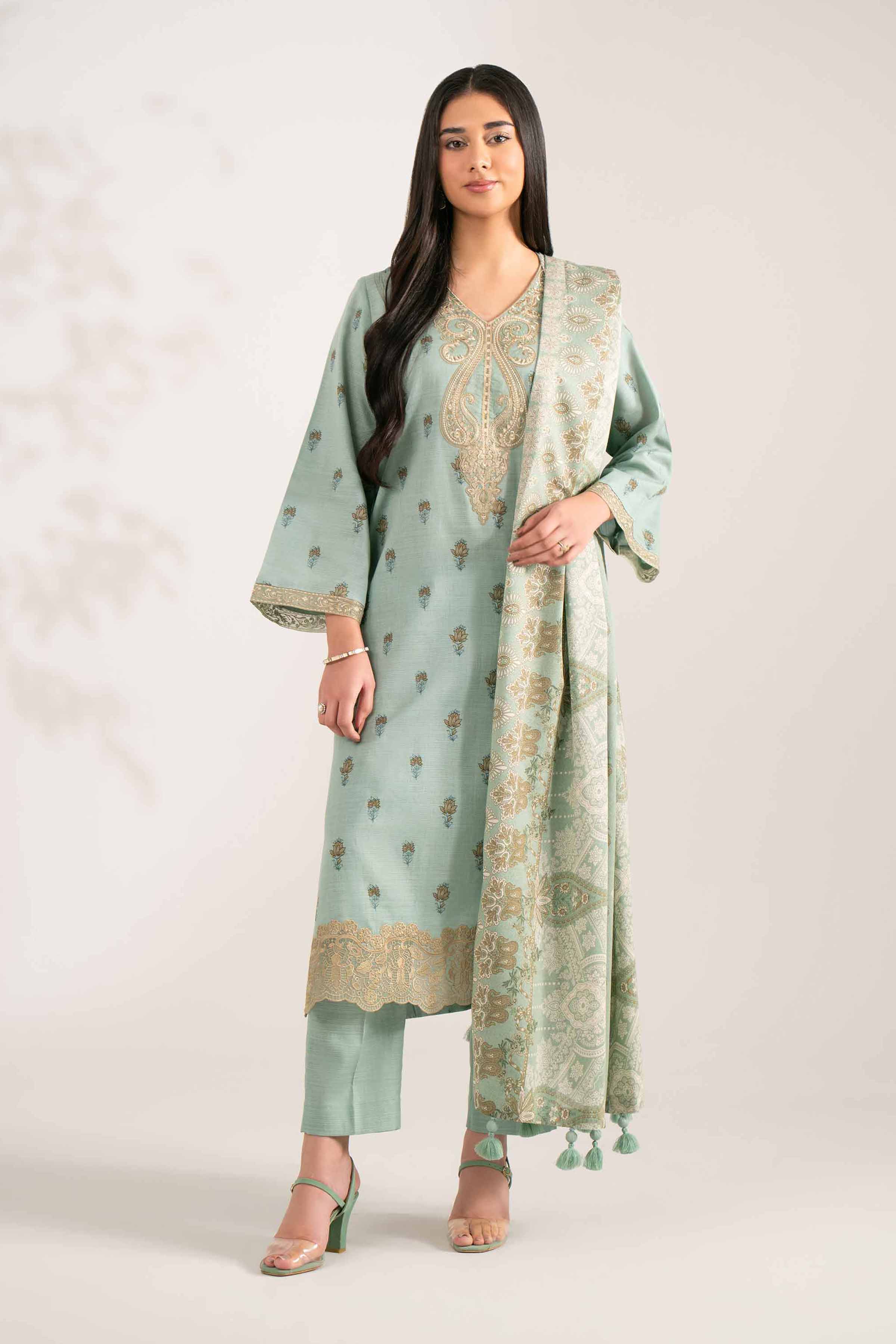 3 Piece - Printed Embroidered Suit - 42502939
