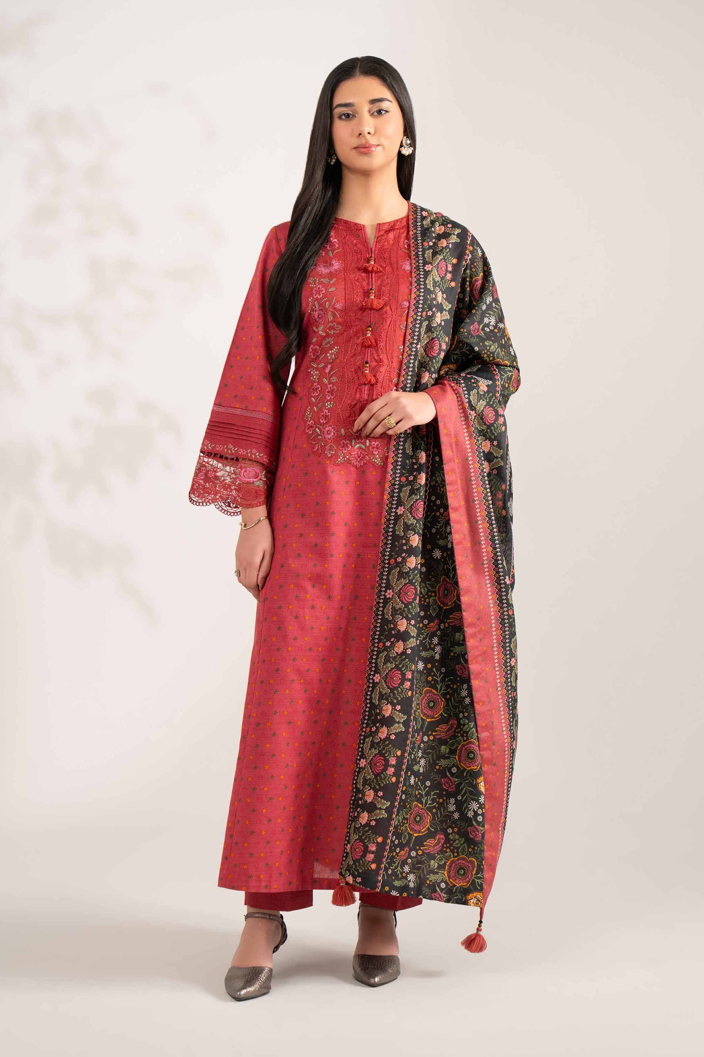 3 Piece - Printed Embroidered Suit - 42502941
