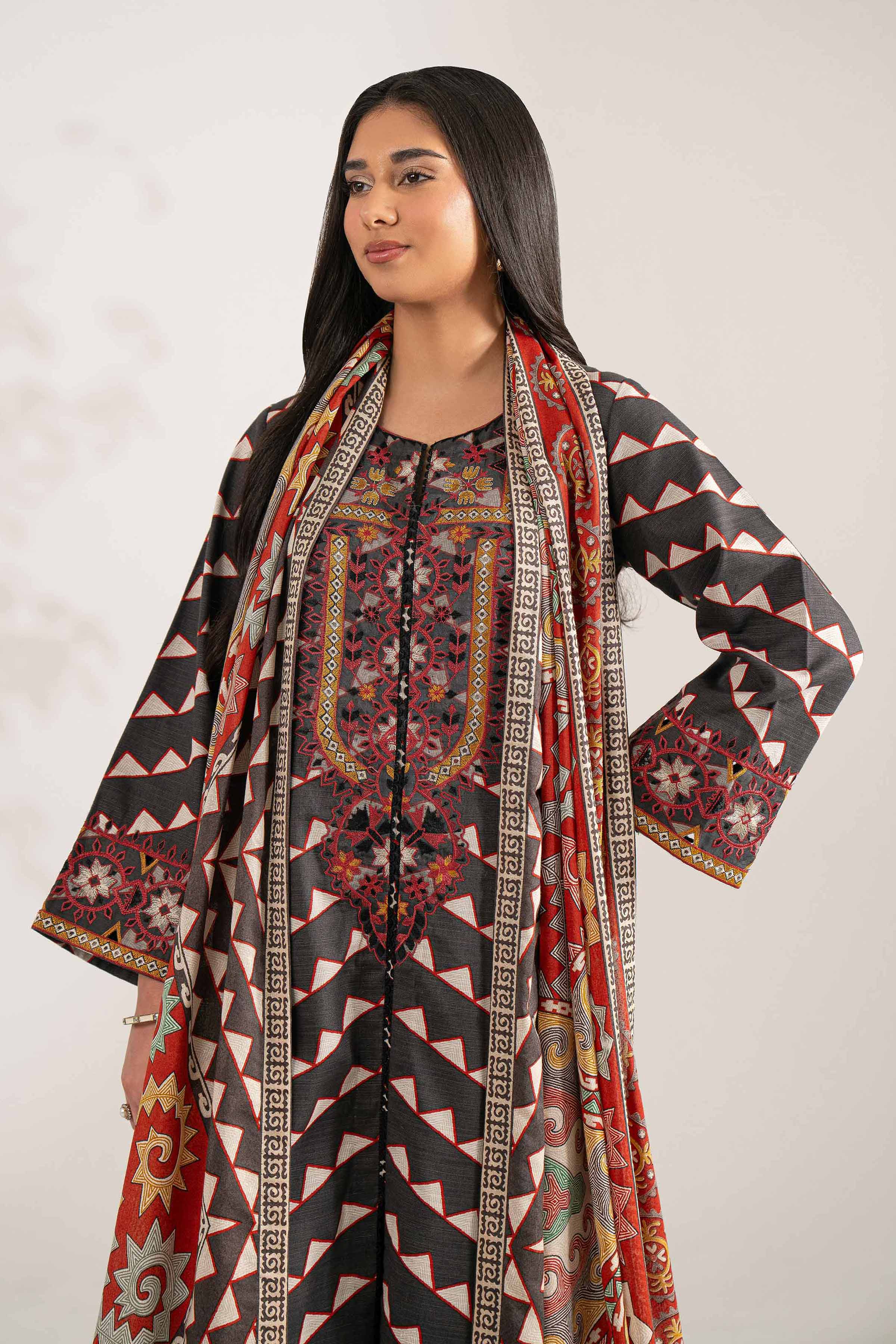 3 Piece - Printed Embroidered Suit - 42502942