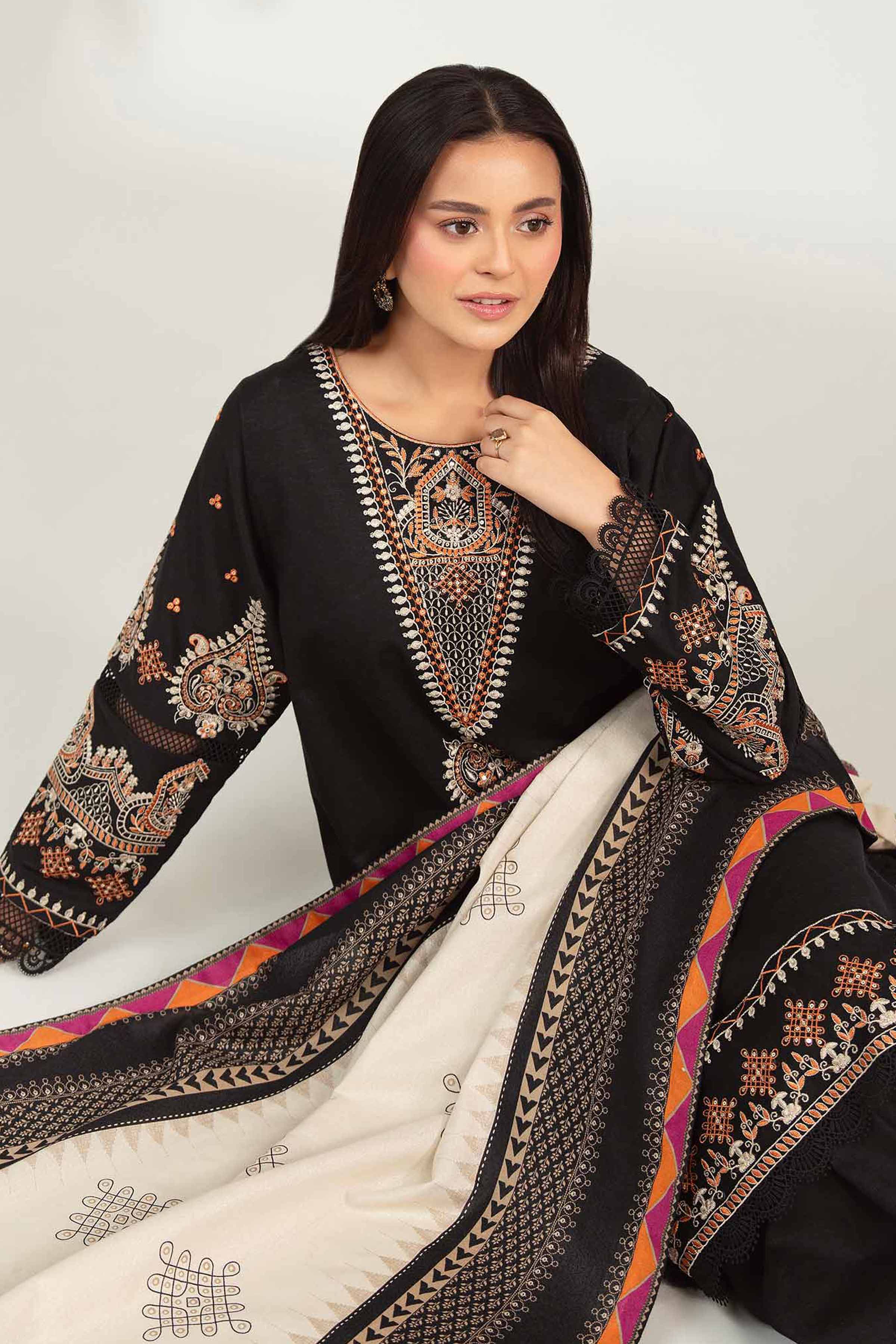 3 Piece - Printed Embroidered Suit - 42502958