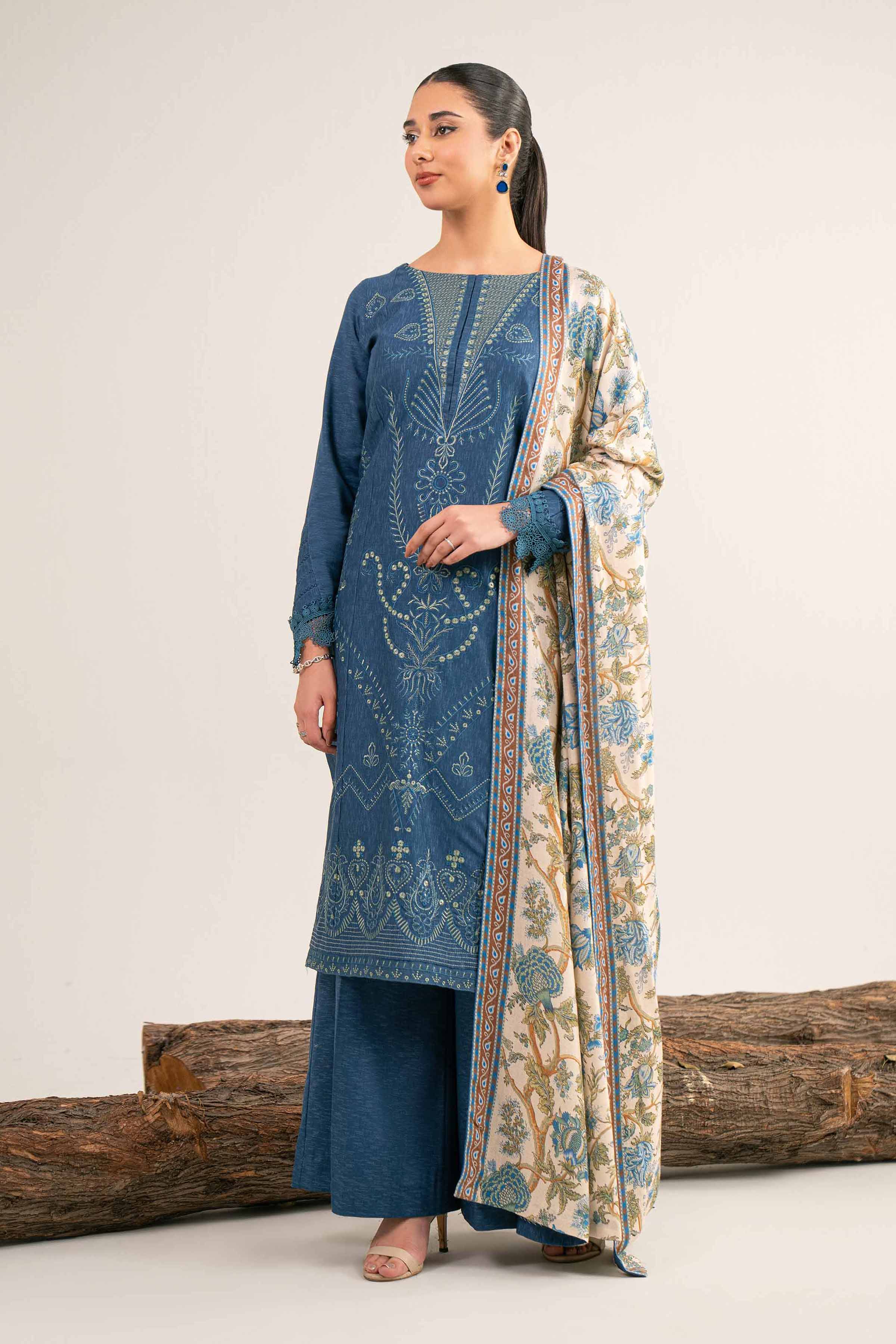 3 Piece - Digital Printed Embroidered Suit - 42502975