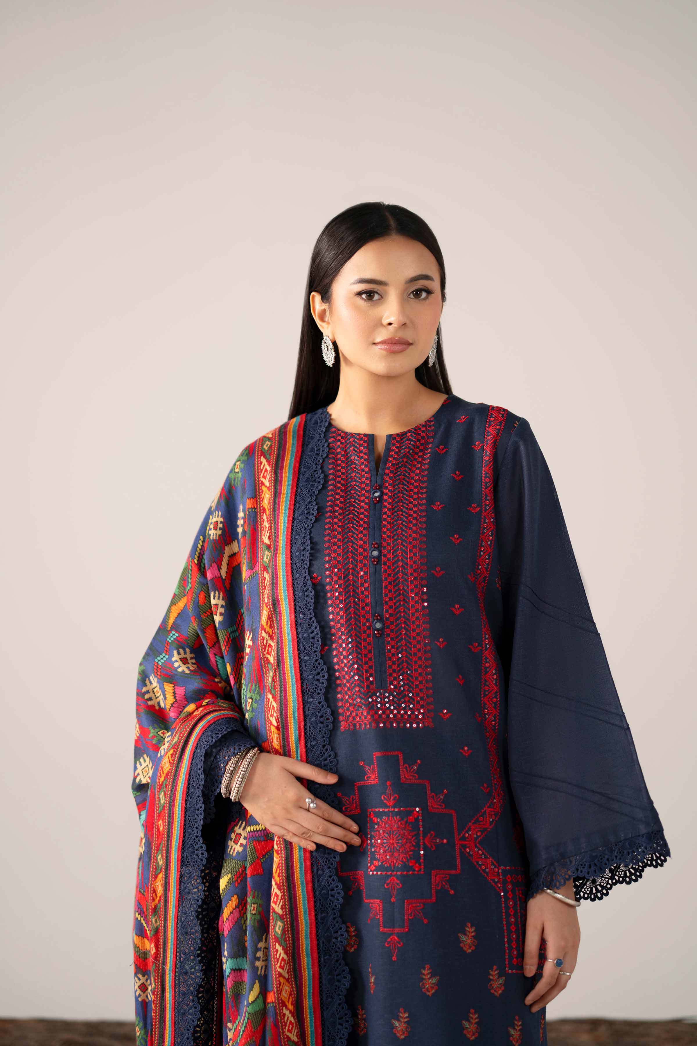 3 Piece - Digital Printed Embroidered Suit - 42502977