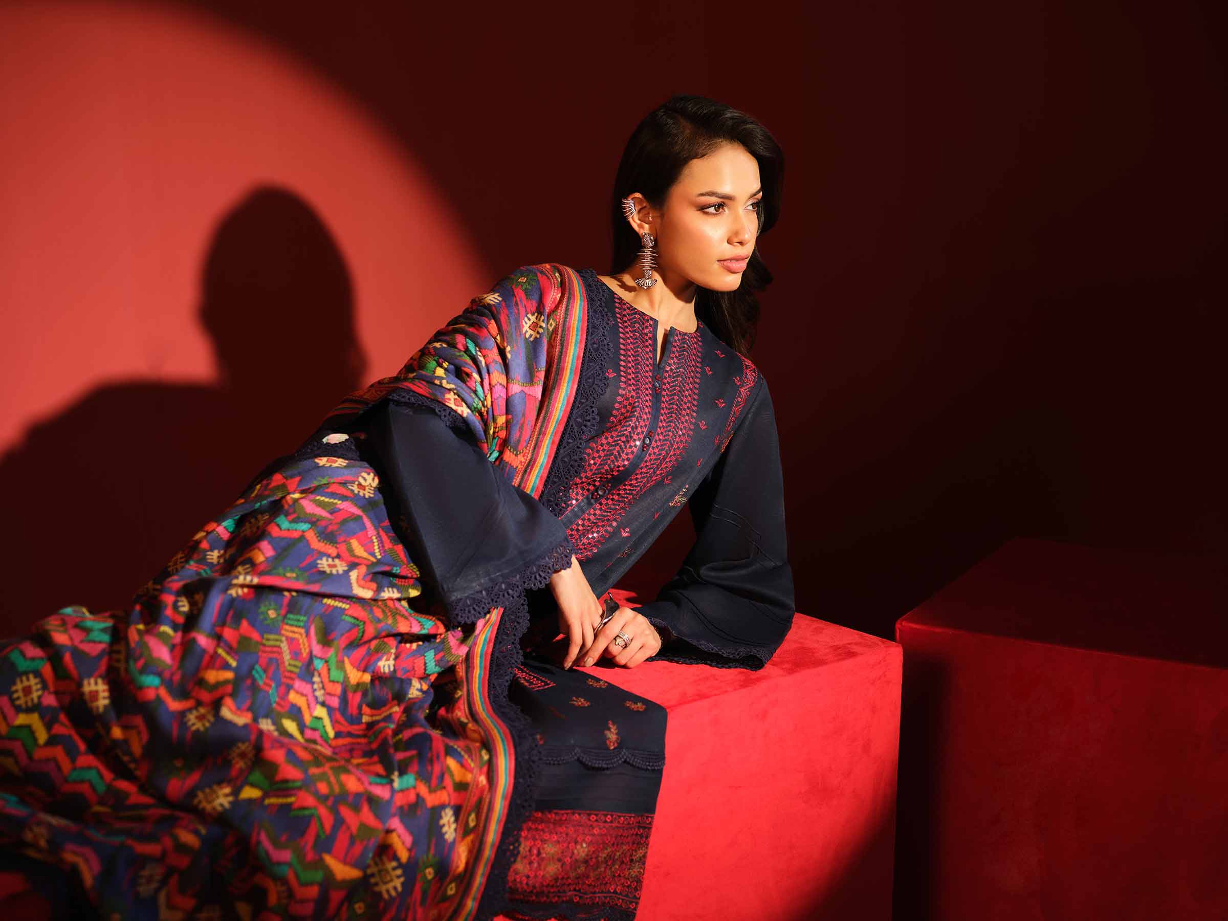 3 Piece - Digital Printed Embroidered Suit - 42502977