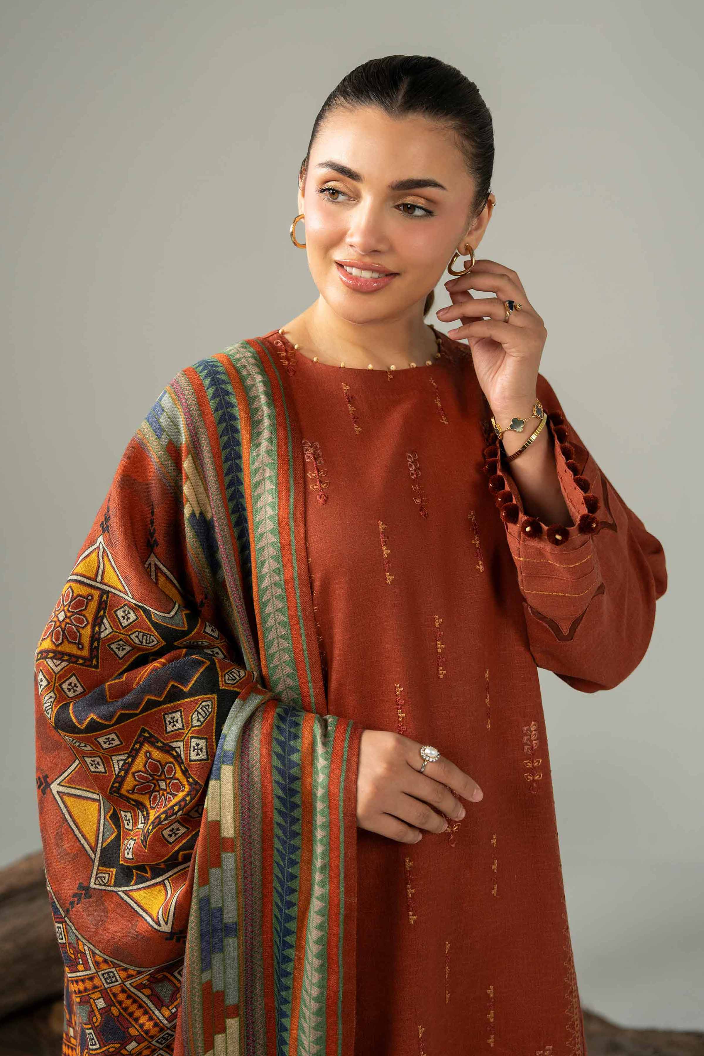 3 Piece - Digital Printed Embroidered Suit - 42502982