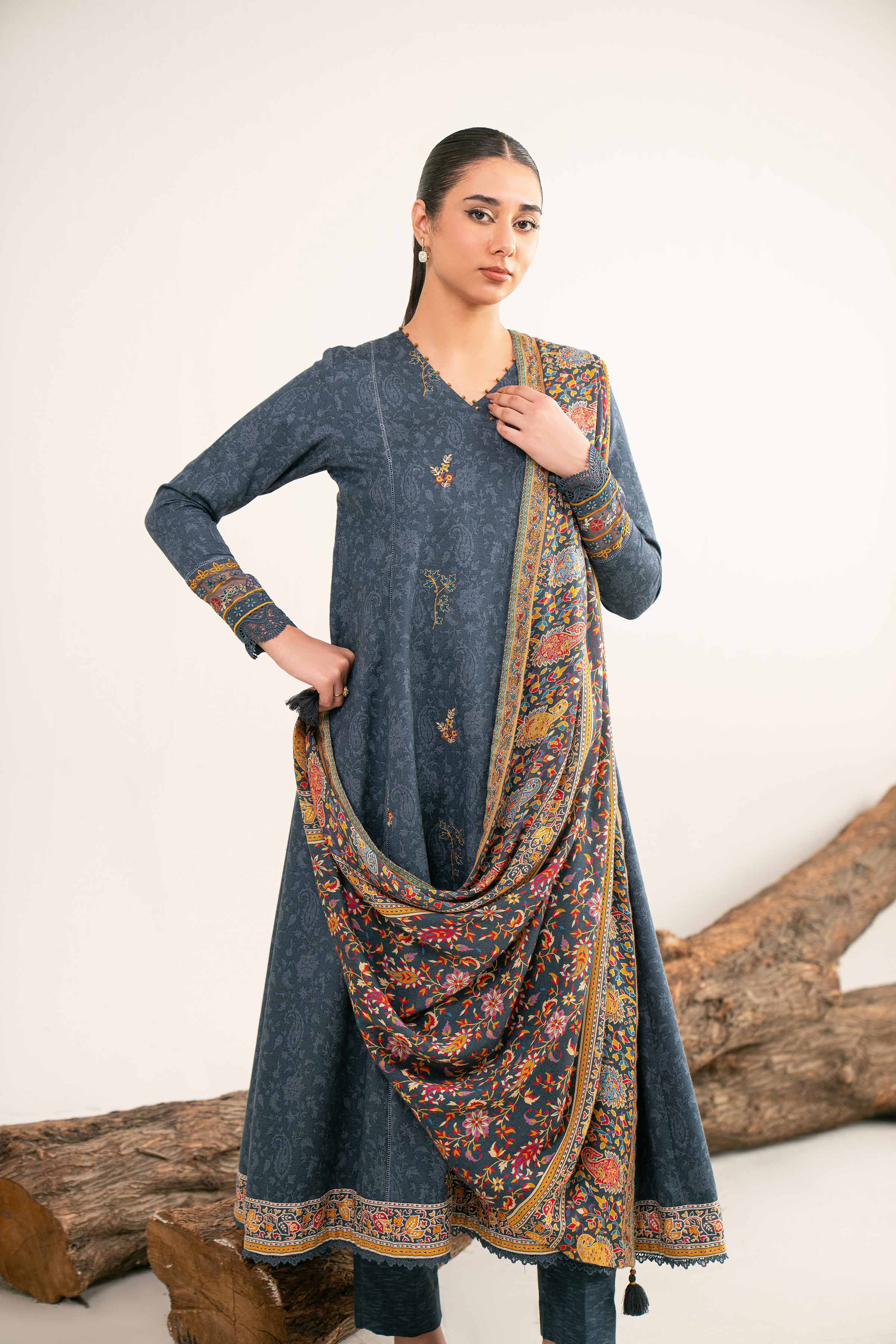 3 Piece - Digital Printed Embroidered Suit - 42502987