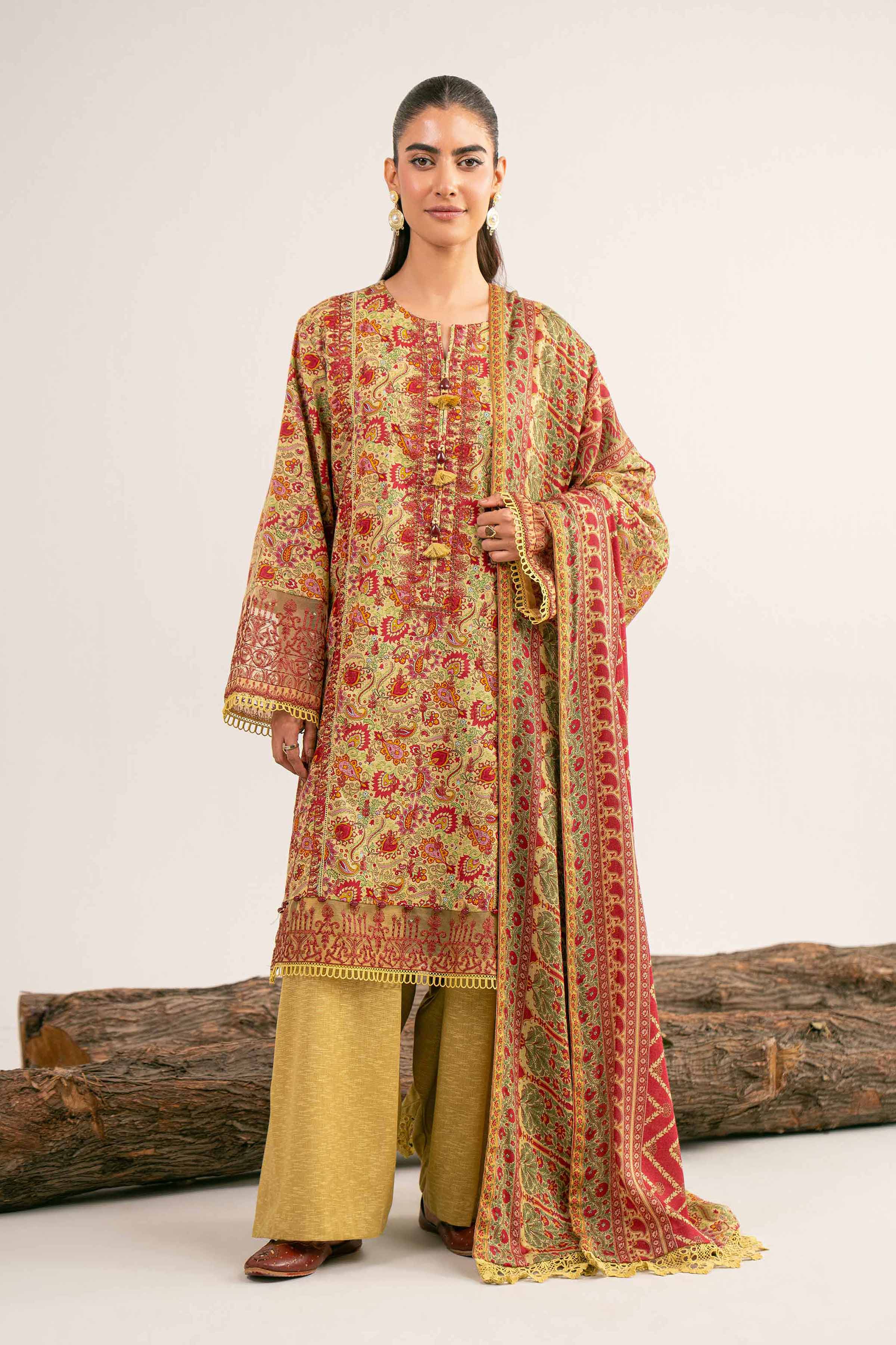 3 Piece - Digital Printed Embroidered Suit - 42502988