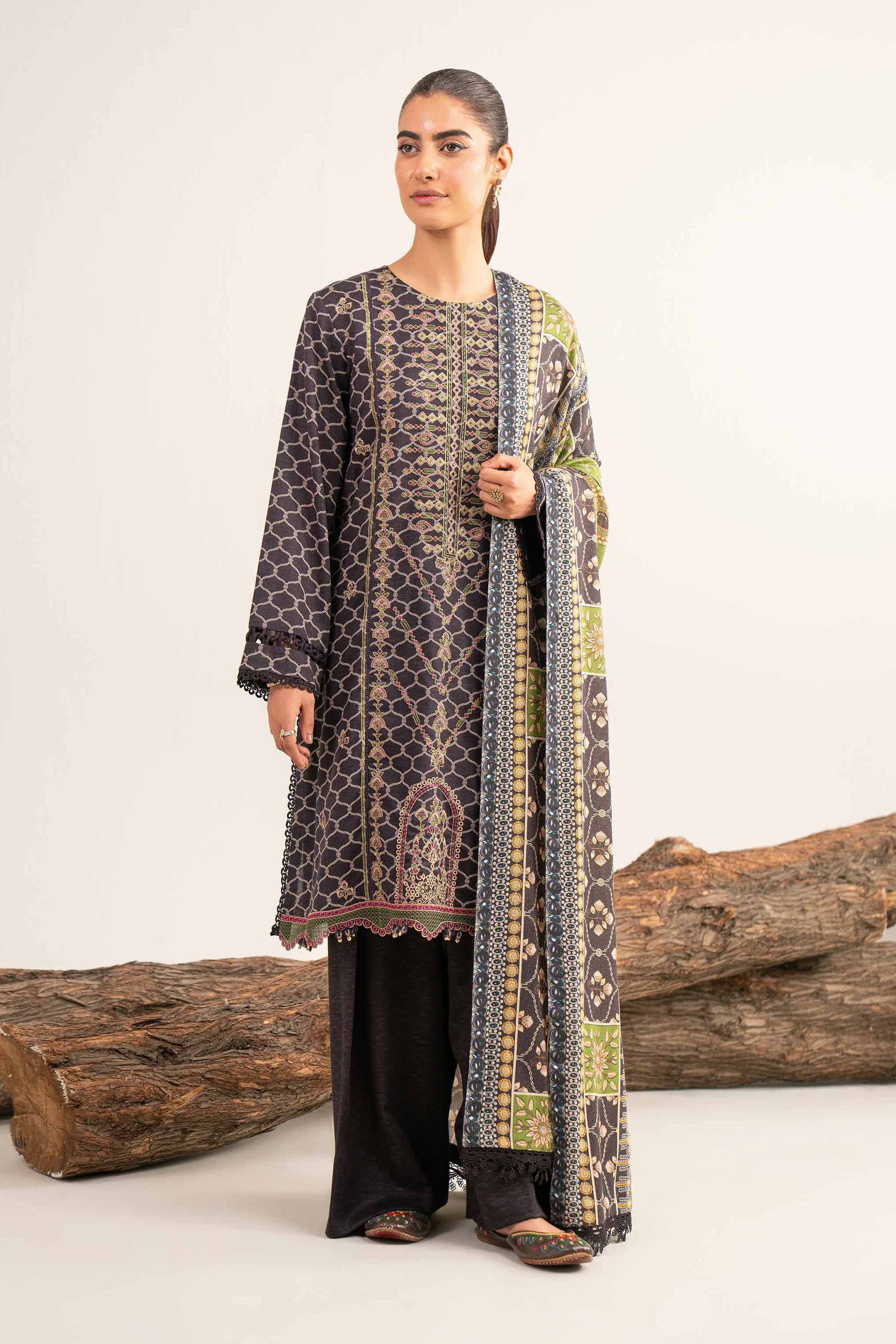 3 Piece - Digital Printed Embroidered Suit - 42502993