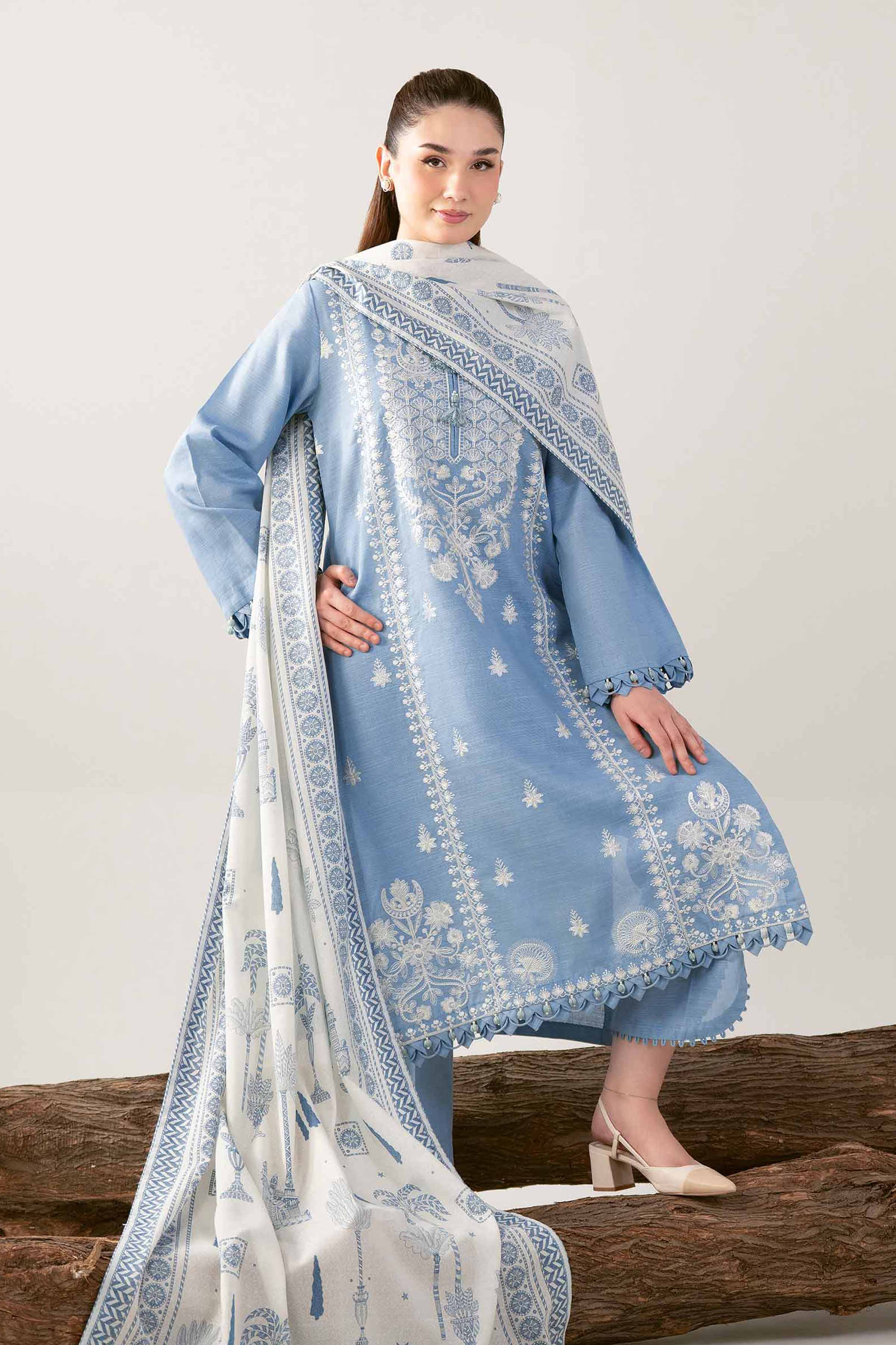 3 Piece - Printed Embroidered Suit - 42503516