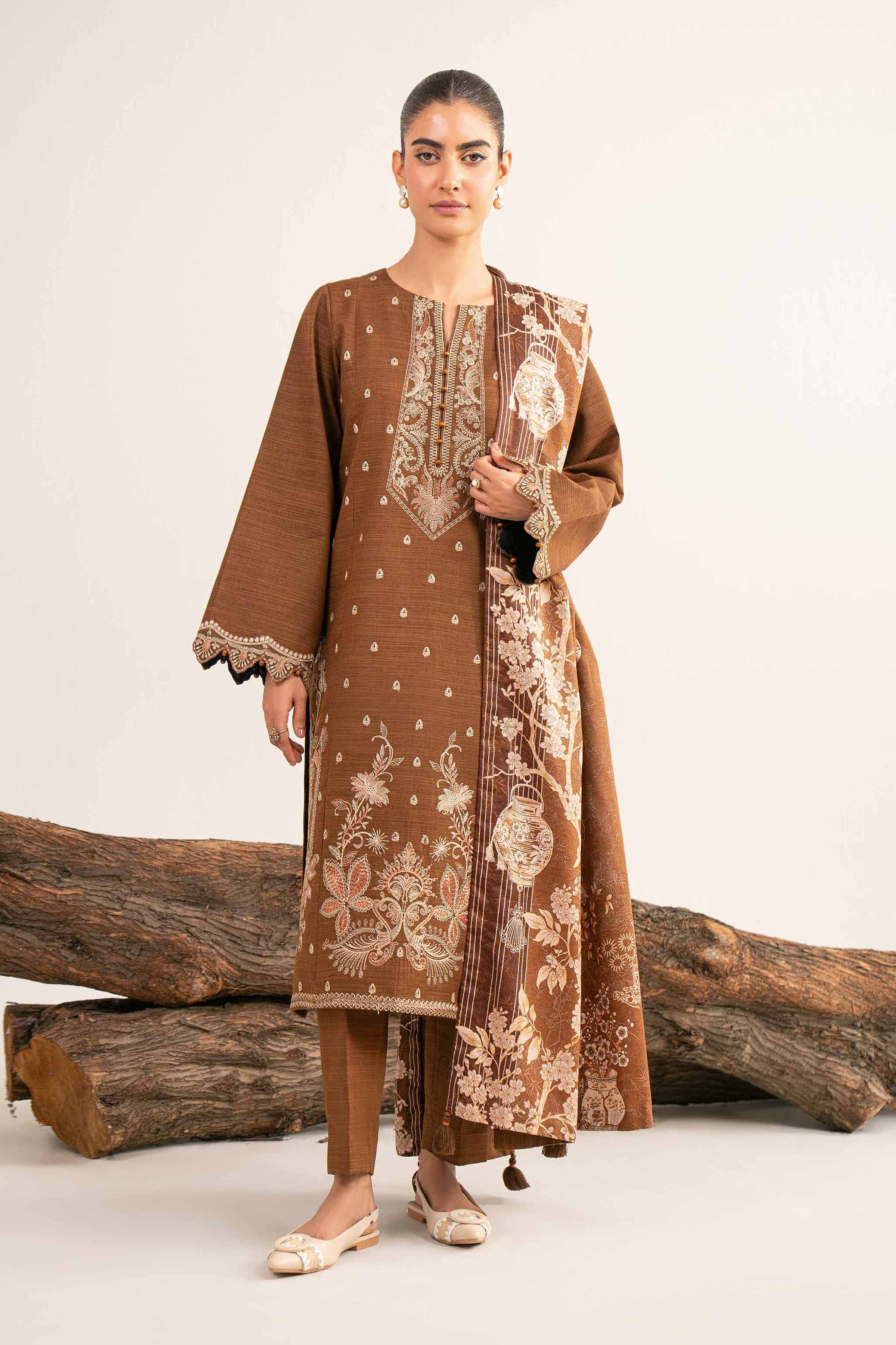 3 Piece - Printed Embroidered Suit - 42503519