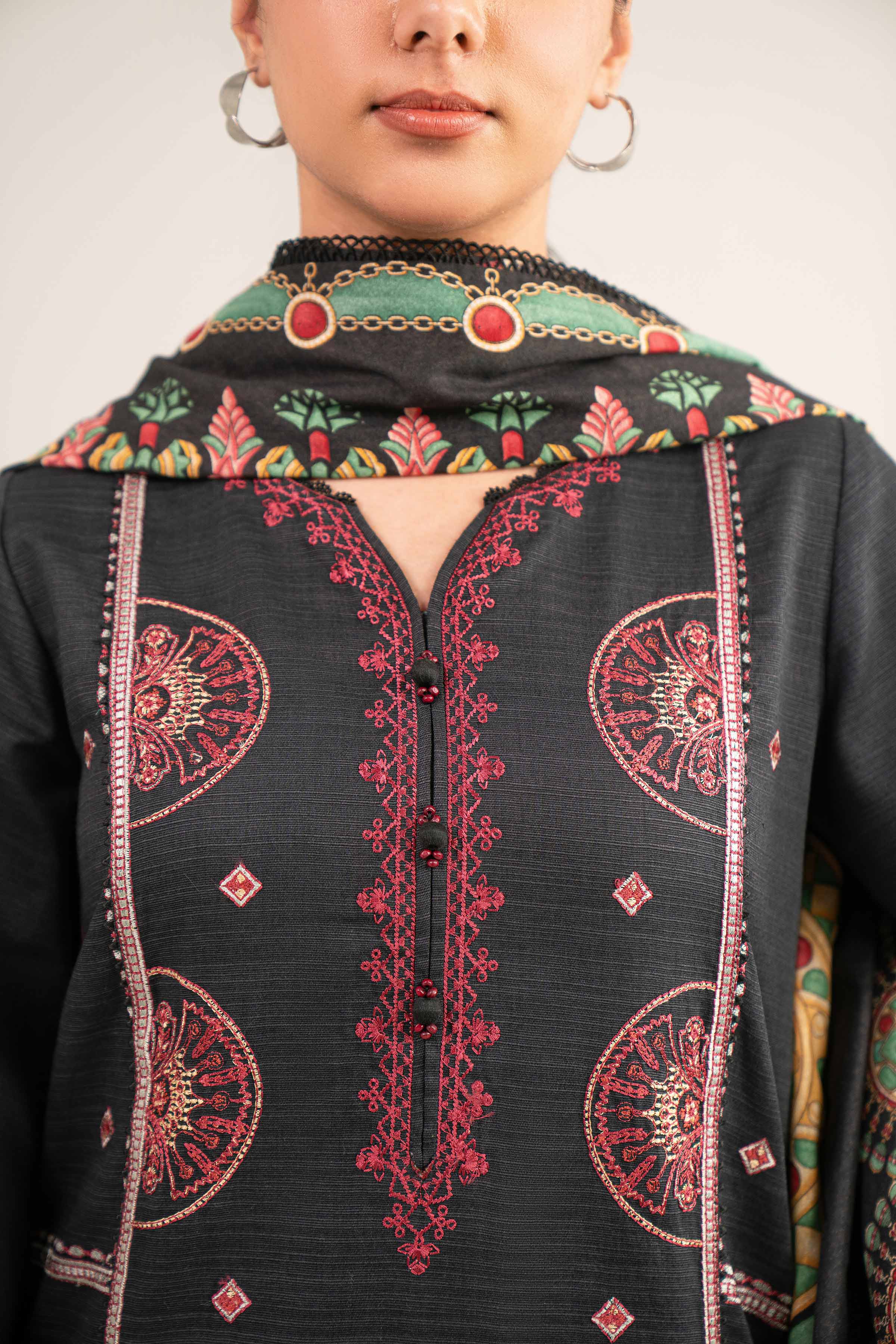 3 Piece - Printed Embroidered Suit - 42503520