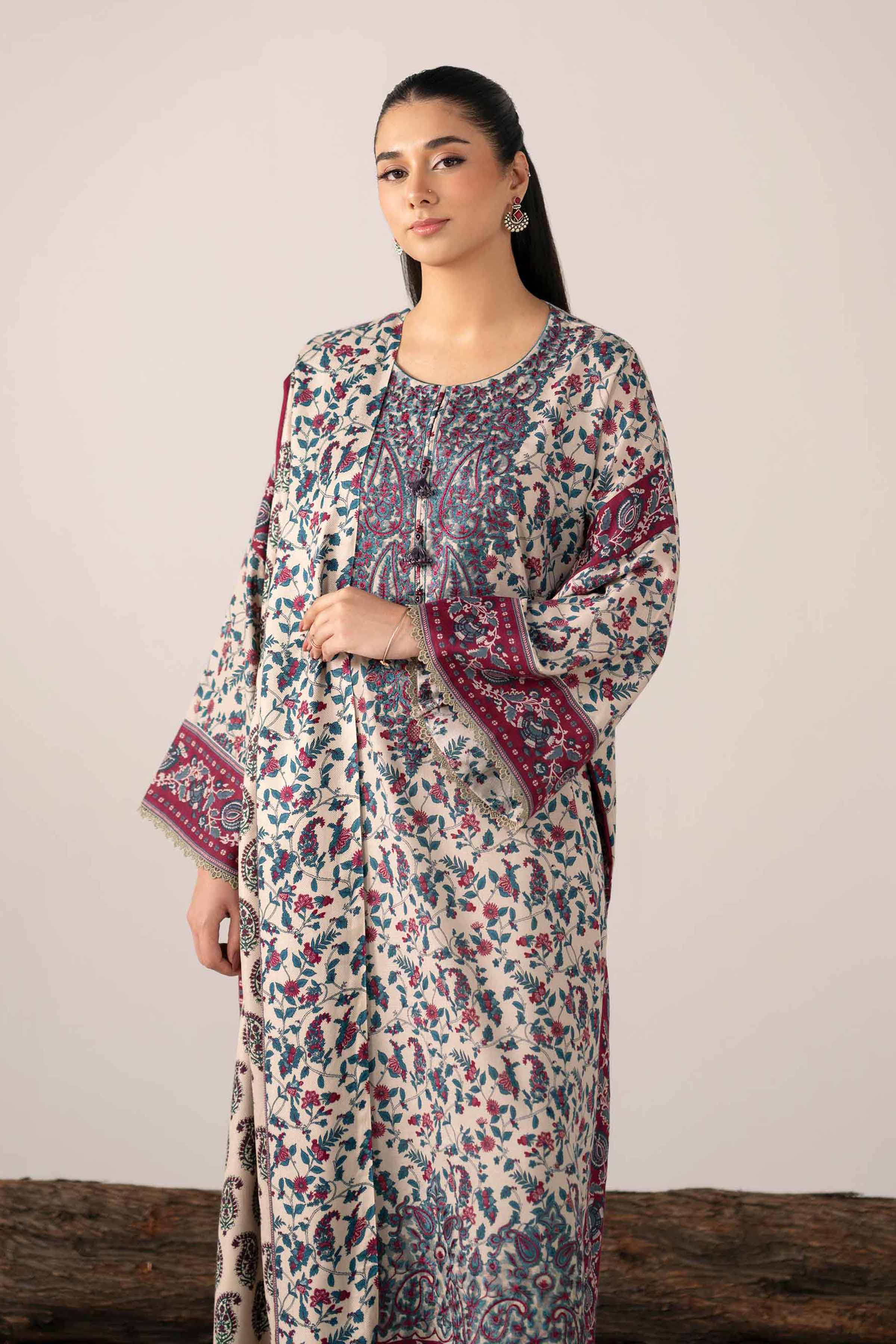 3 Piece - Printed Embroidered Suit - 42503527