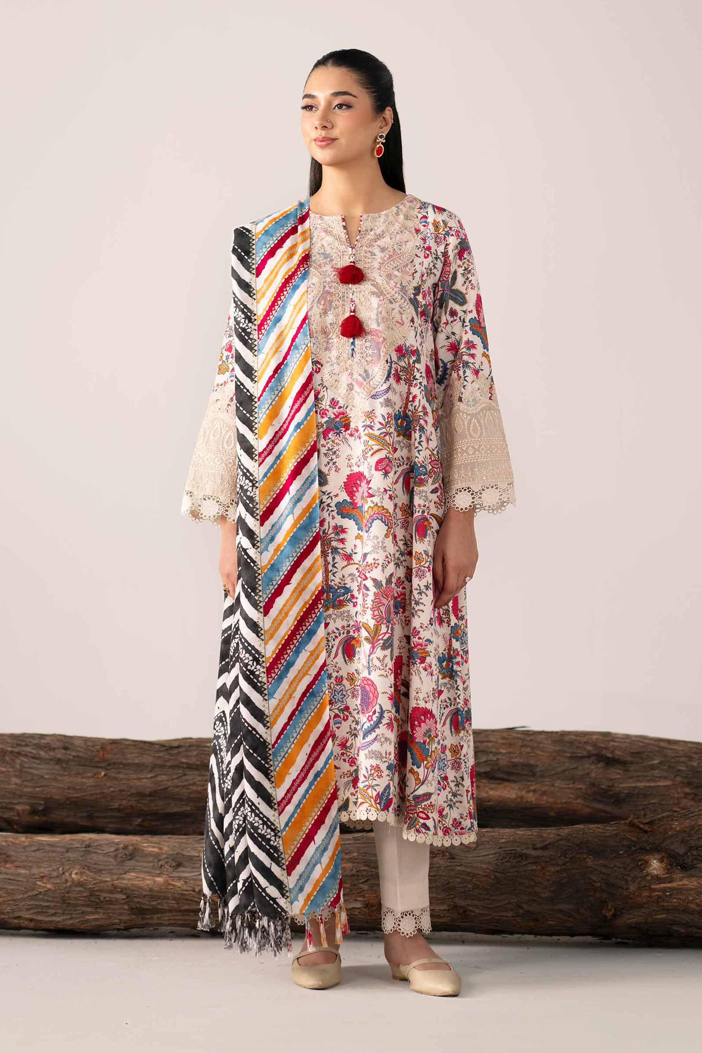 3 Piece - Printed Embroidered Suit - 42503528