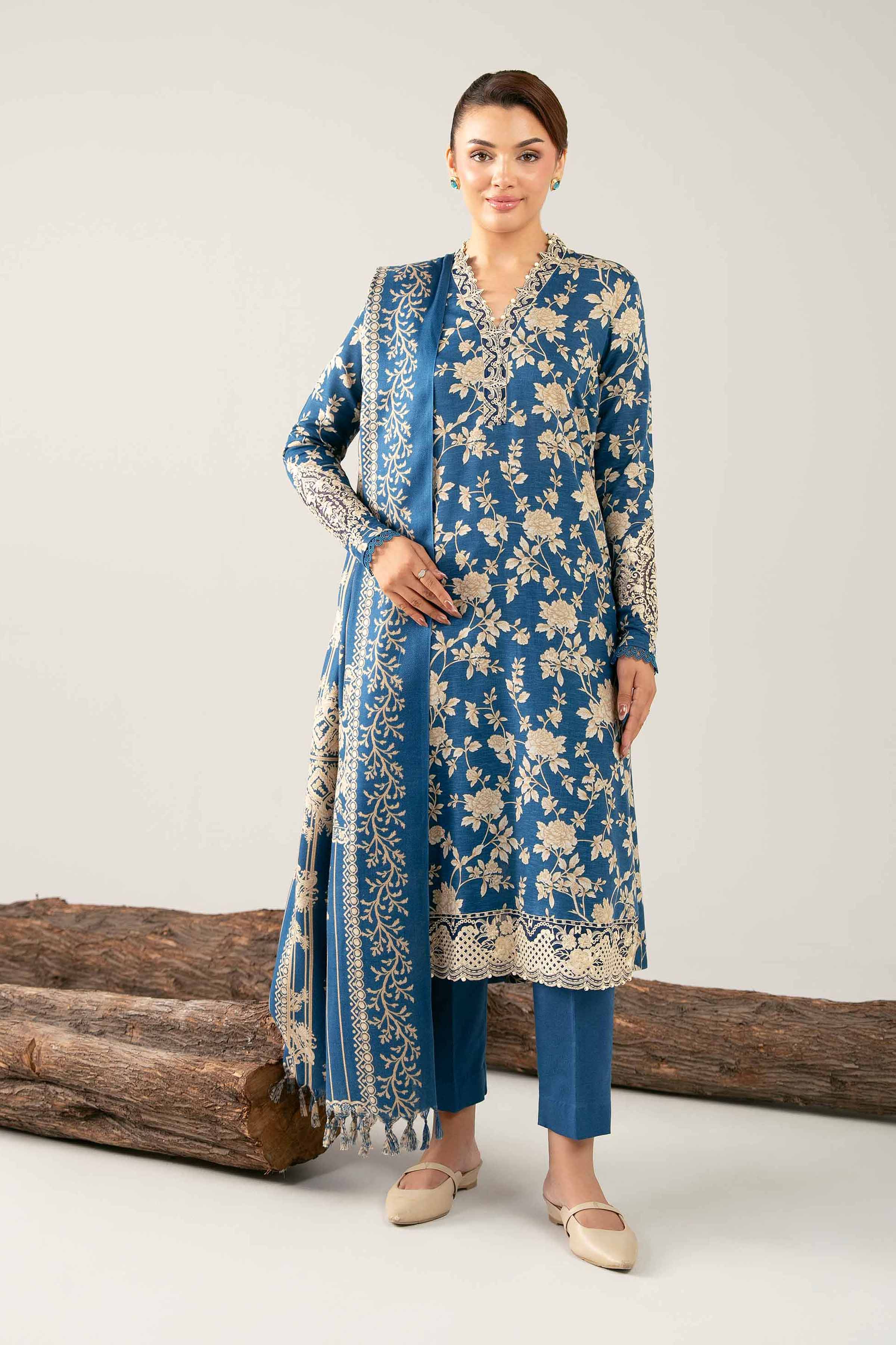 3 Piece - Printed Embroidered Suit - 42503529