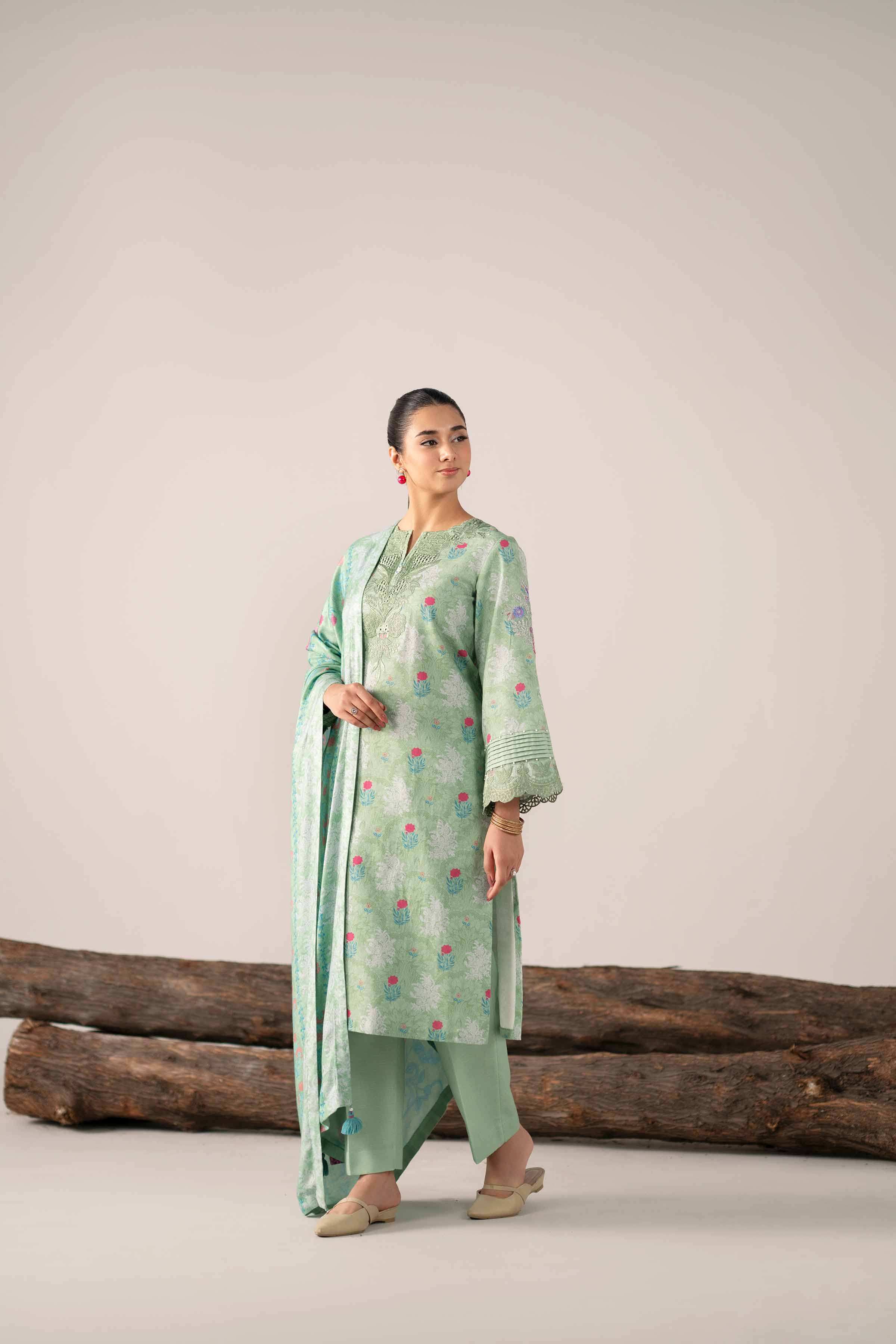 3 Piece - Printed Embroidered Suit - 42503531