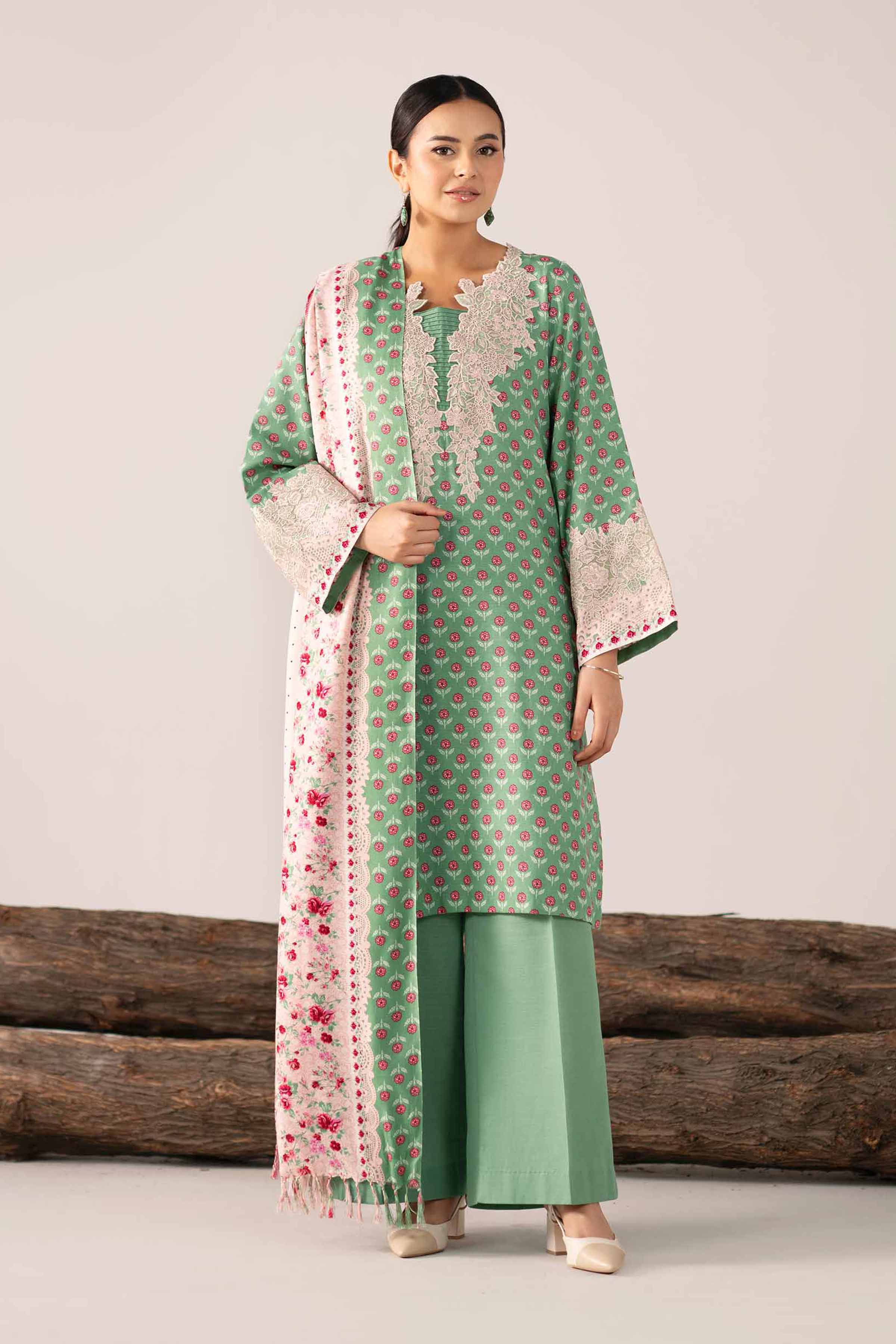 3 Piece - Printed Embroidered Suit - 42503533