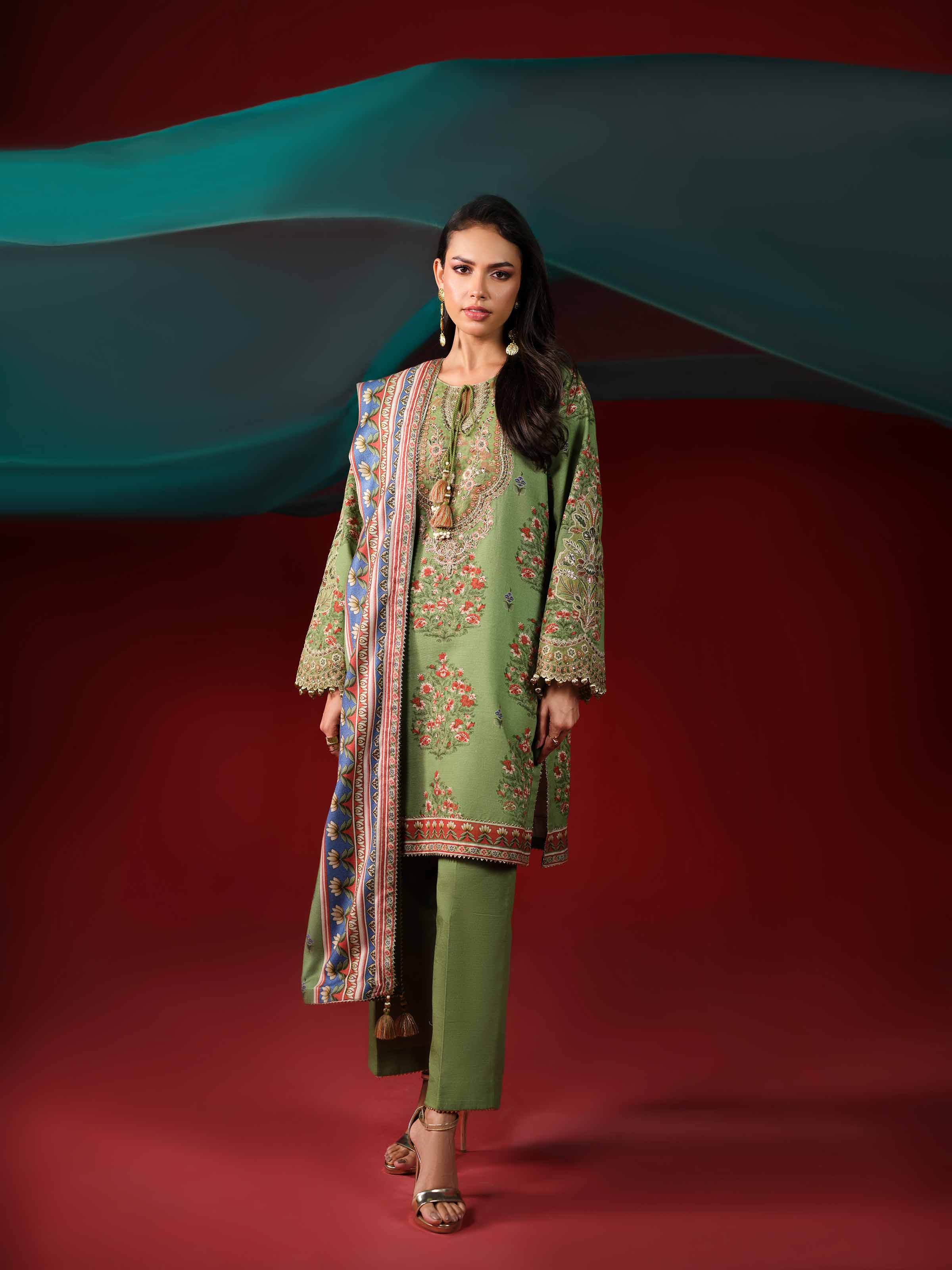 3 Piece - Printed Embroidered Suit - 42503536