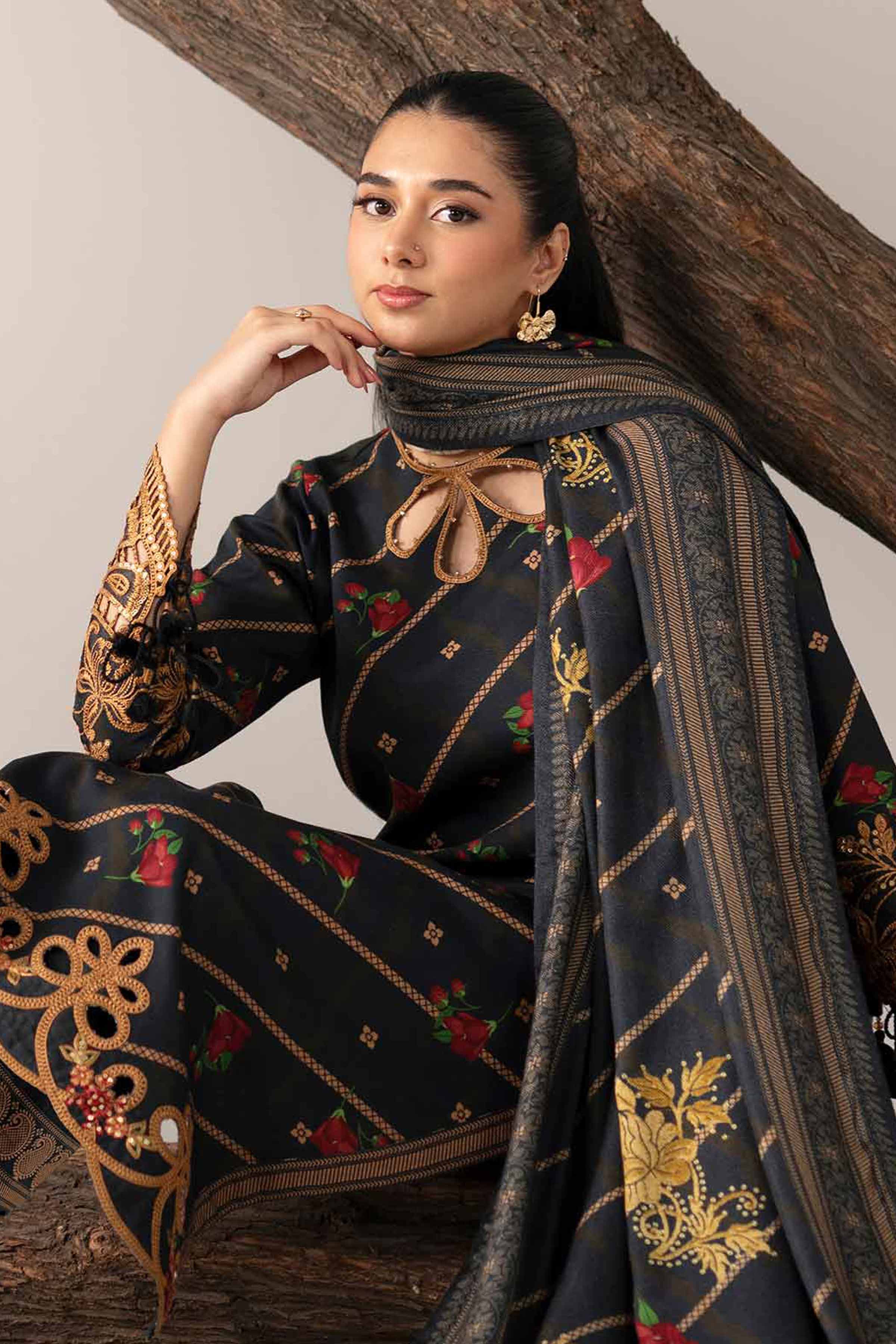 3 Piece - Printed Embroidered Suit - 42503539