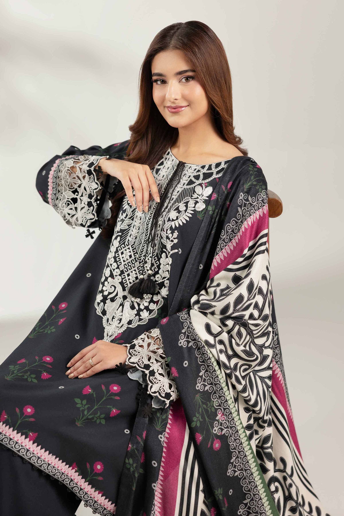 3 Piece - Printed Embroidered Suit - 42503691