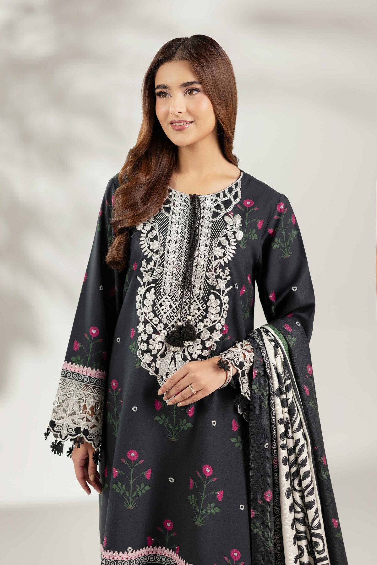 3 Piece - Printed Embroidered Suit - 42503691