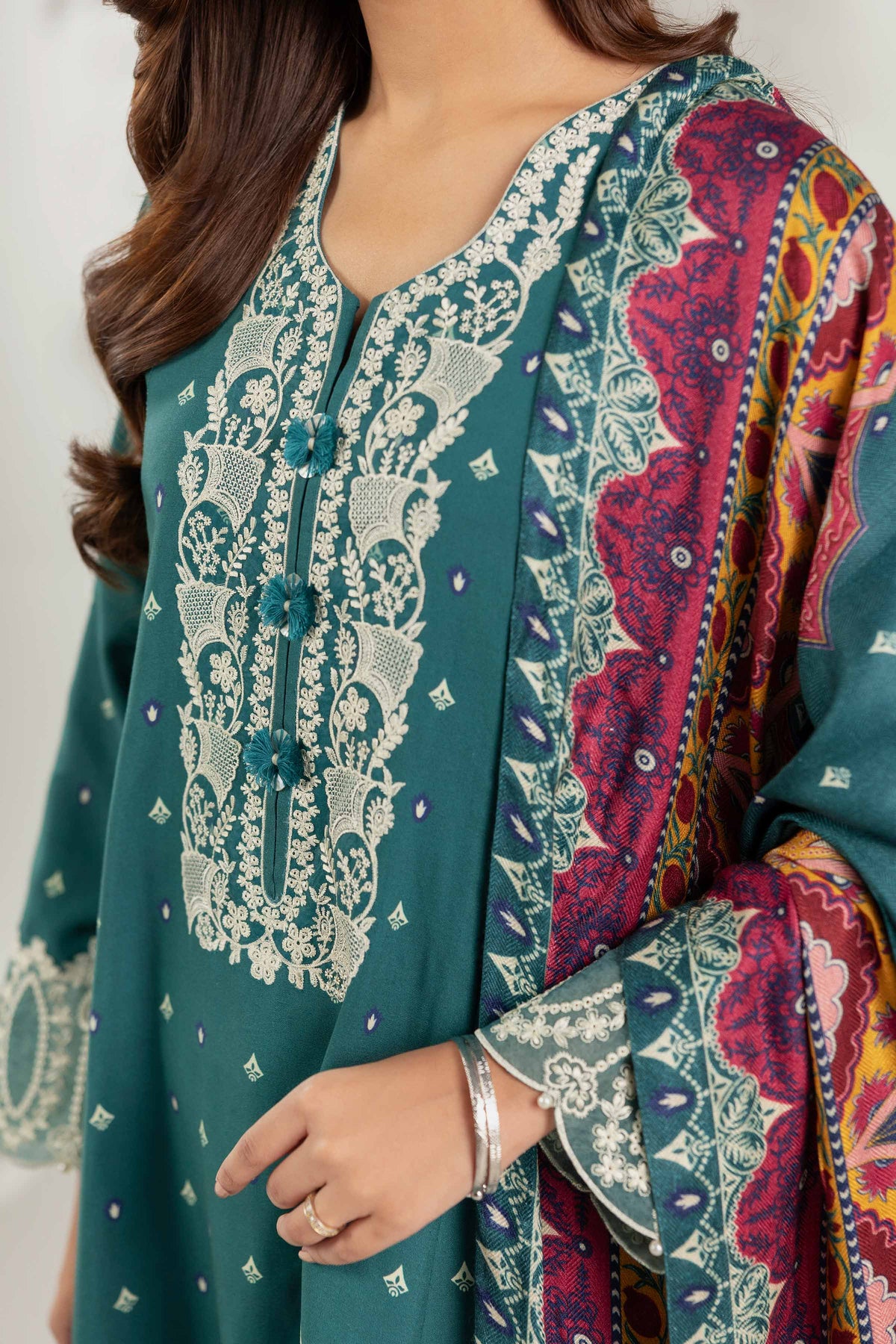 3 Piece - Printed Embroidered Suit - 42503693