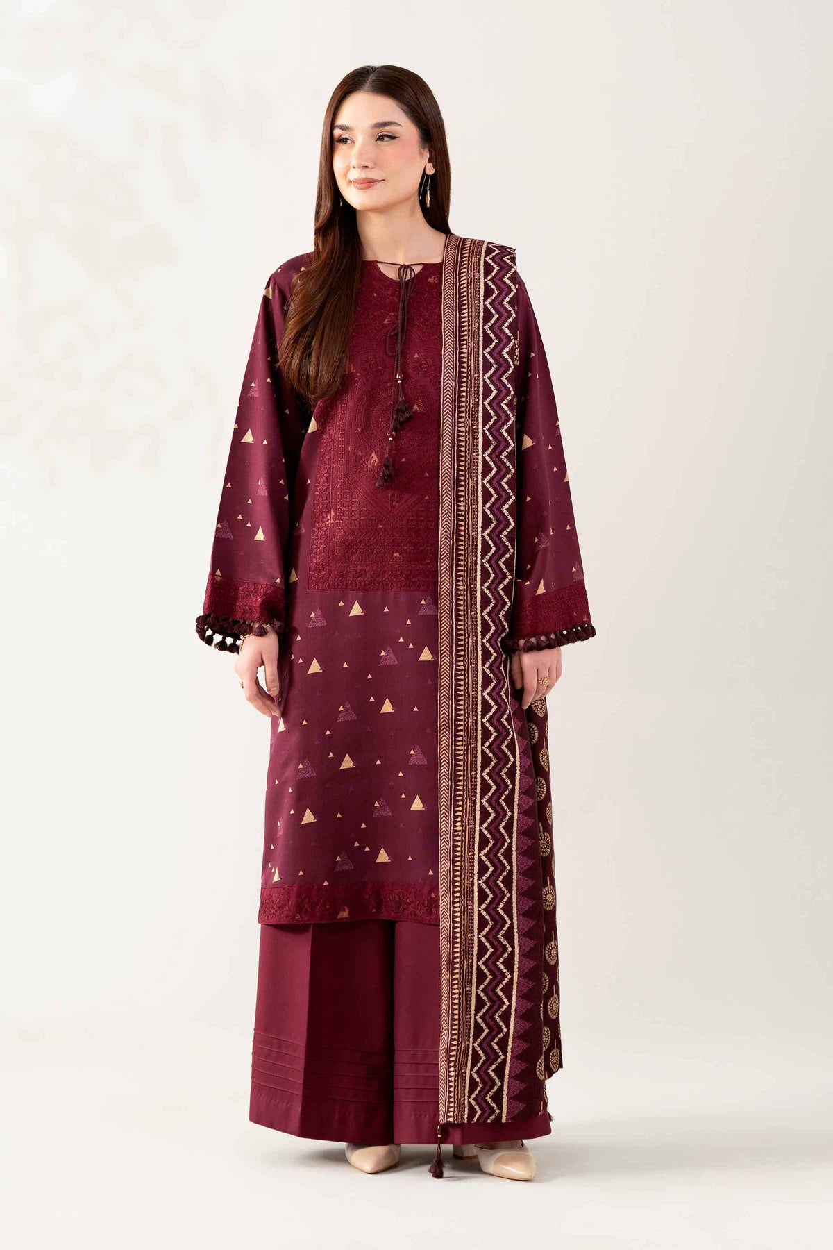 3 Piece - Printed Embroidered Suit - 42503694