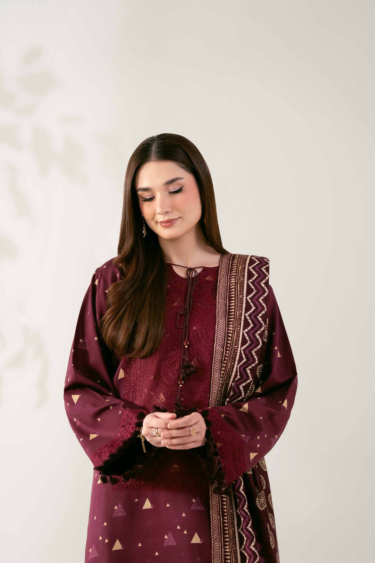 3 Piece - Printed Embroidered Suit - 42503694
