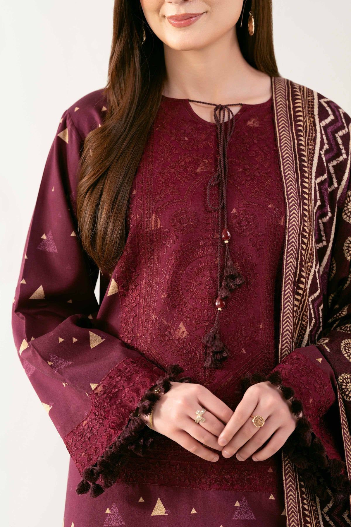 3 Piece - Printed Embroidered Suit - 42503694