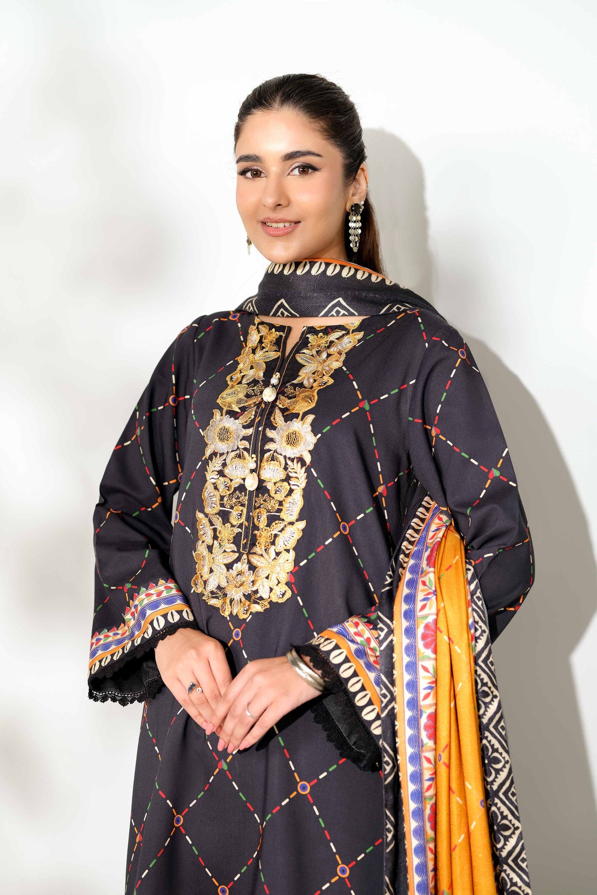 3 Piece - Printed Embroidered Suit - 42503695