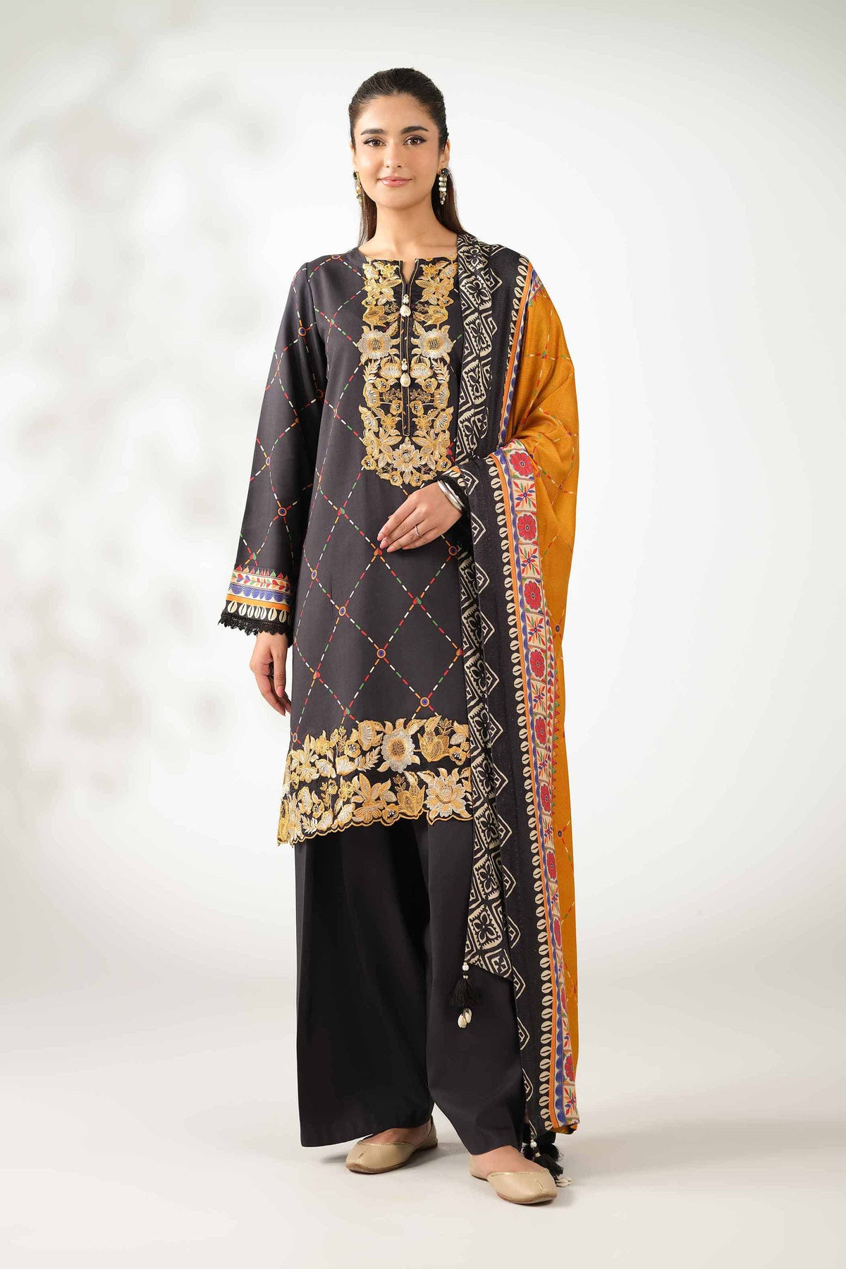 3 Piece - Printed Embroidered Suit - 42503695
