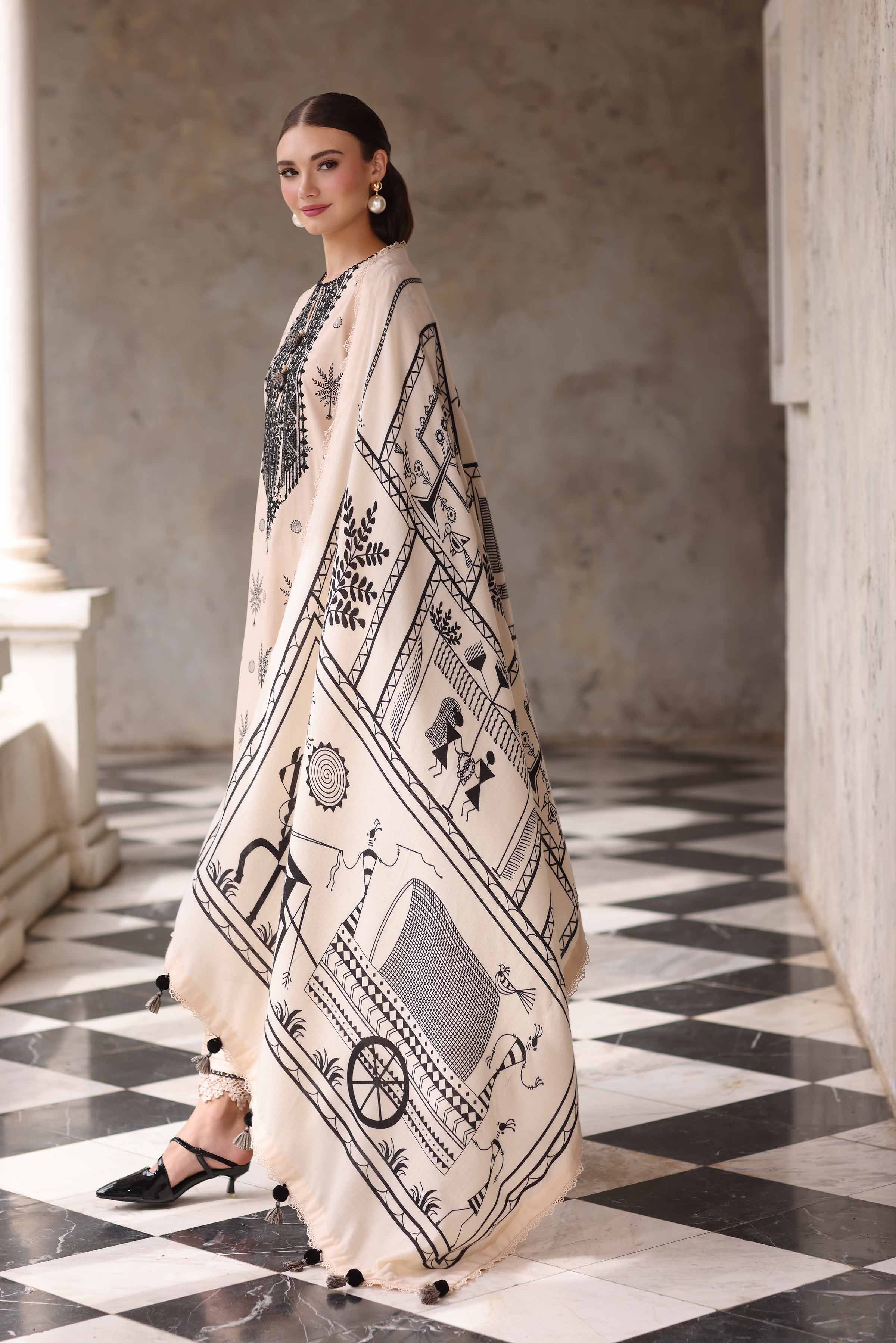 3 Piece - Printed Embroidered Suit - 42503724