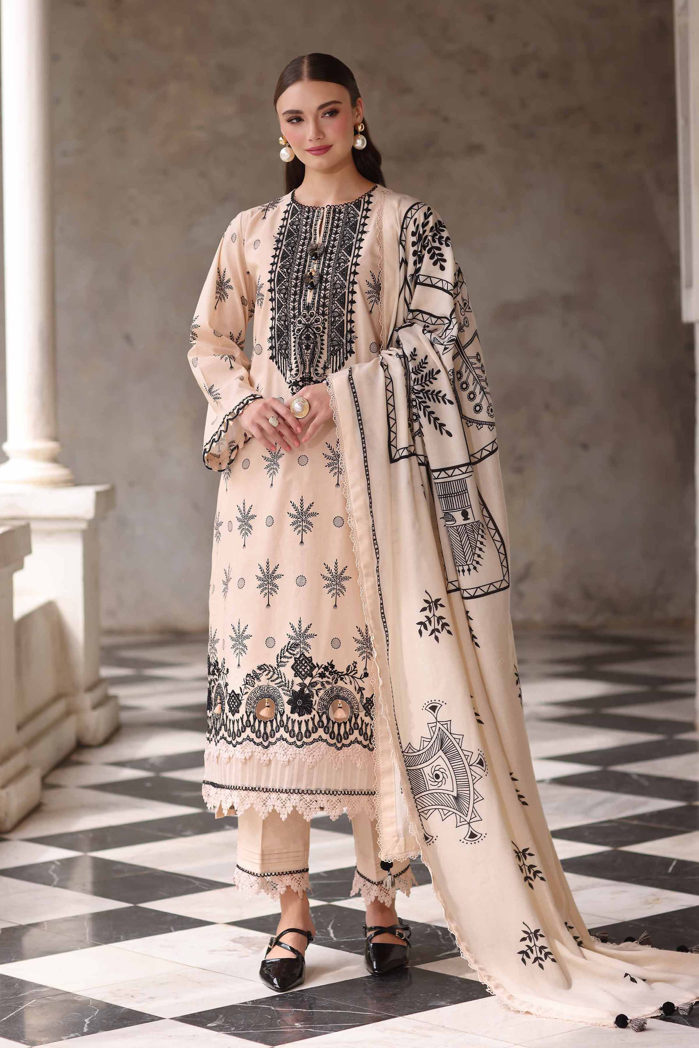 3 Piece - Printed Embroidered Suit - 42503724