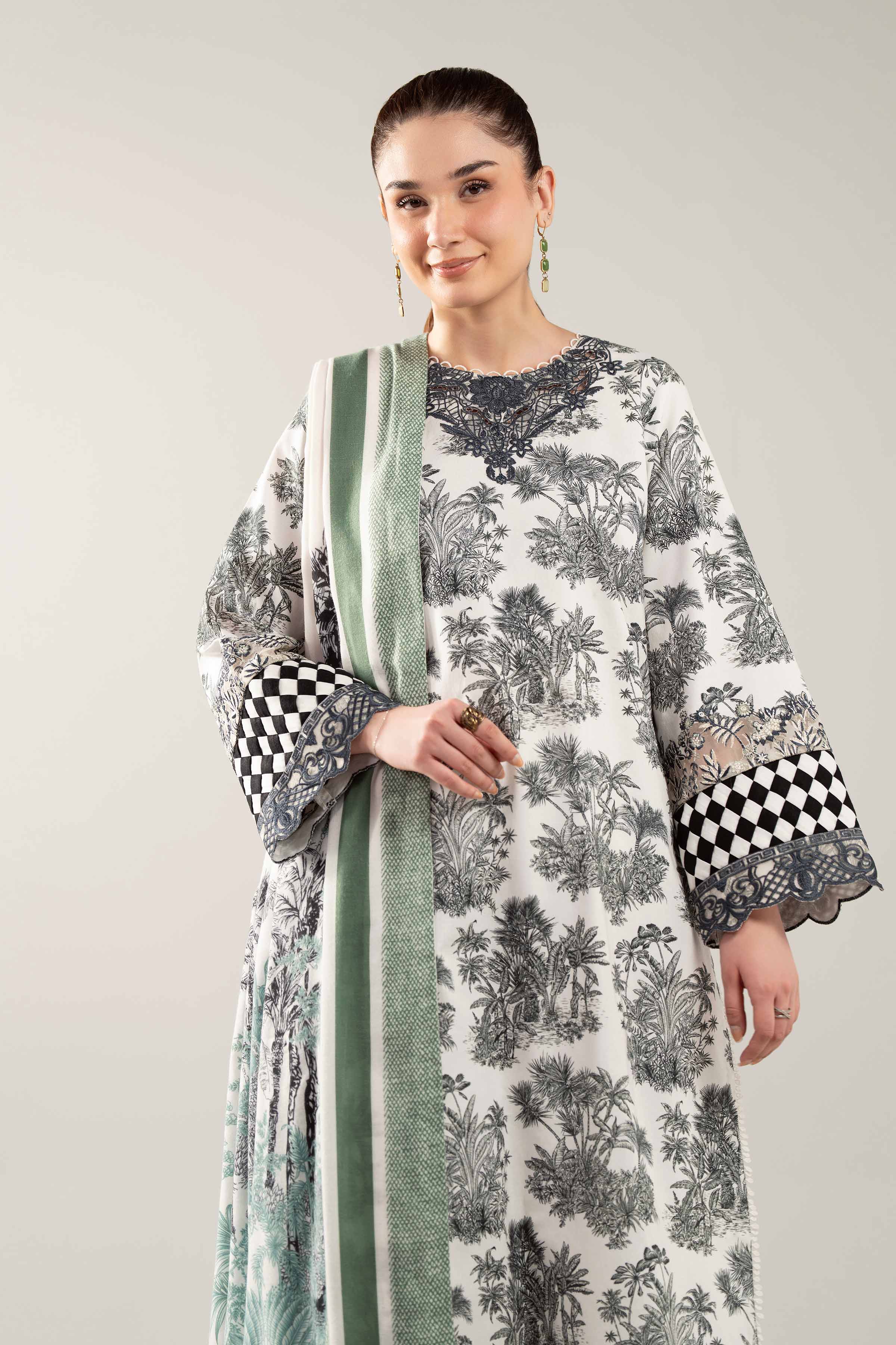 3 Piece - Printed Embroidered Suit - 42503725