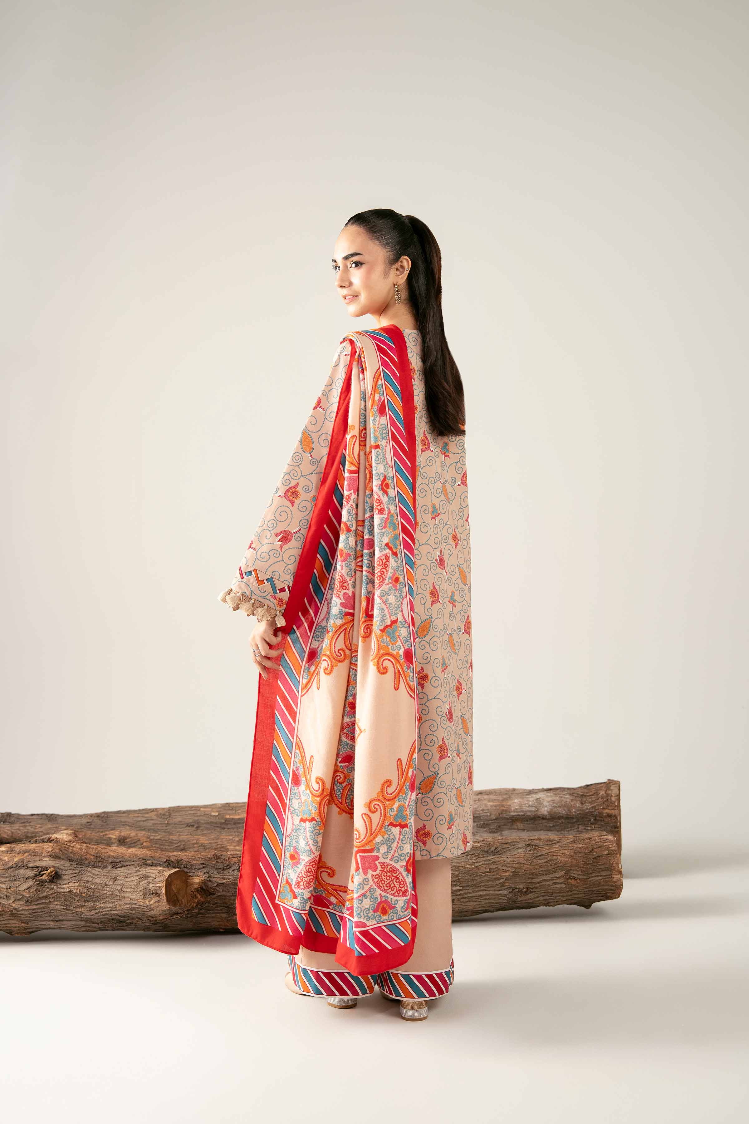 3 Piece - Printed Embroidered Suit - 42503726