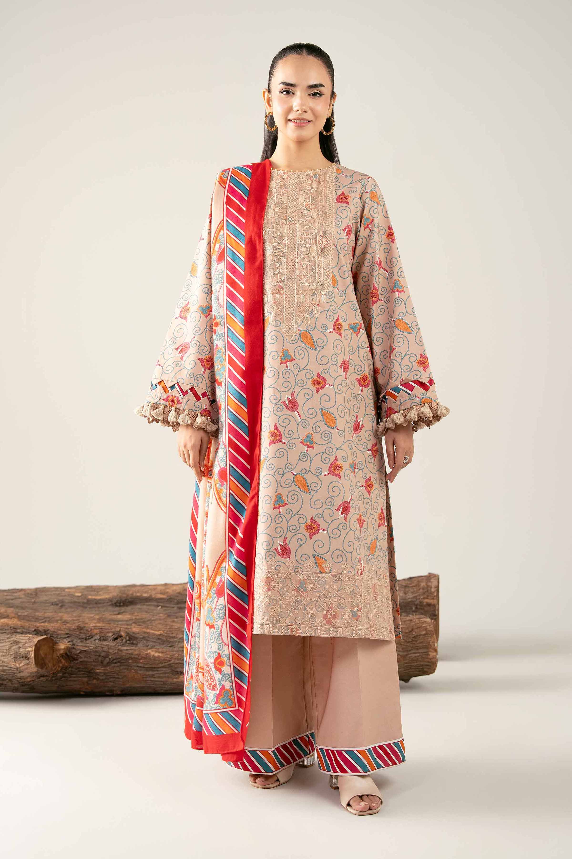 3 Piece - Printed Embroidered Suit - 42503726