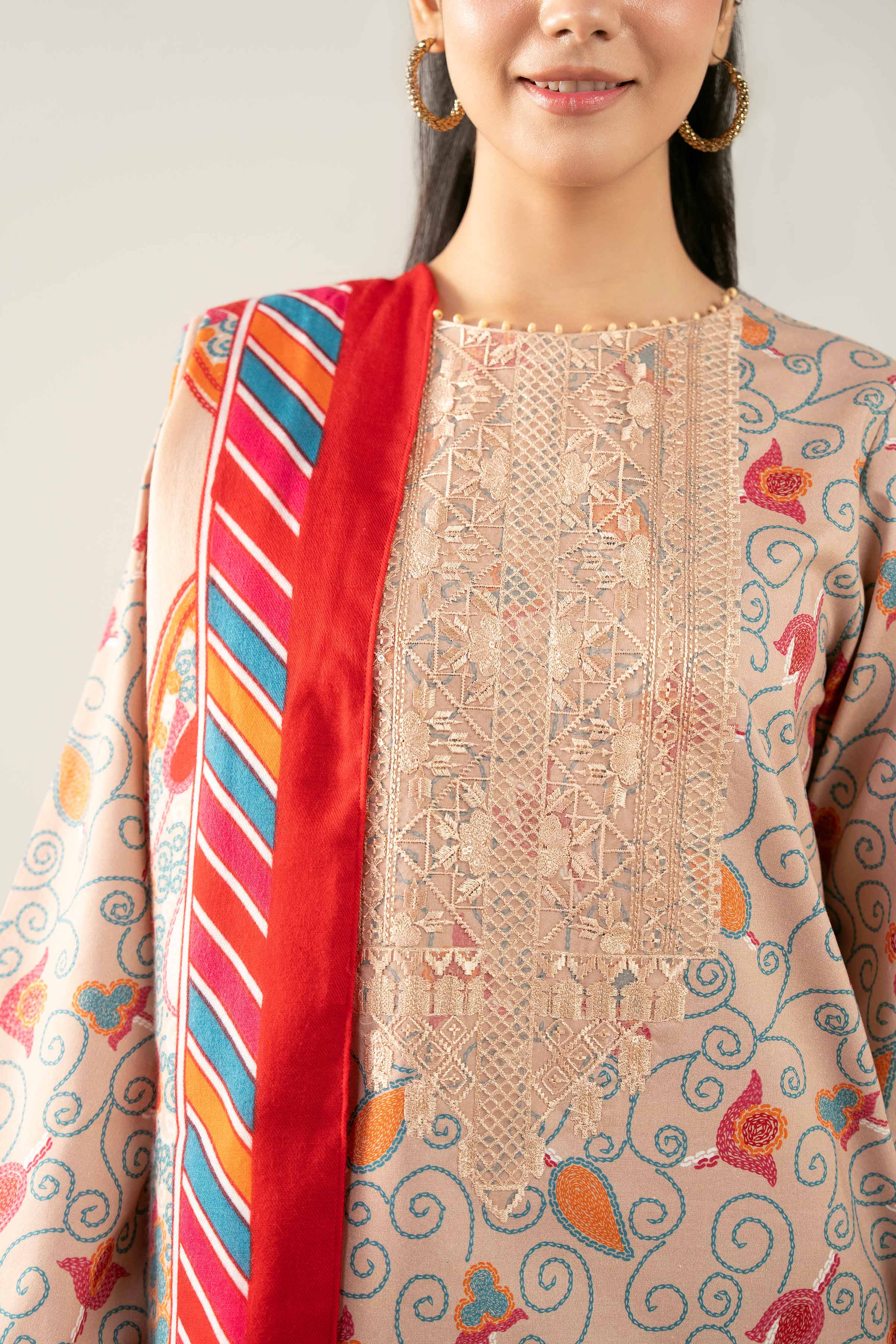 3 Piece - Printed Embroidered Suit - 42503726