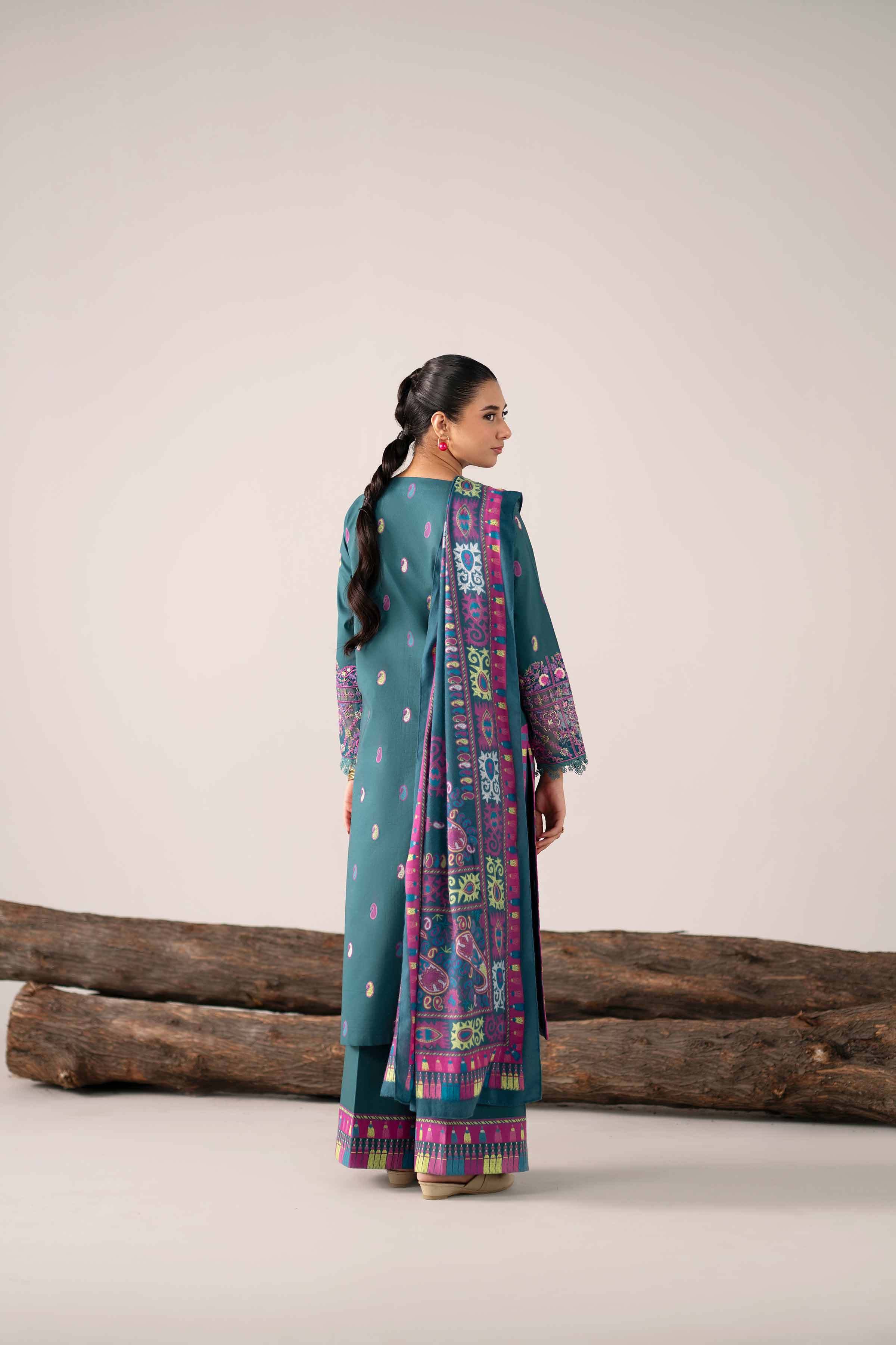 3 Piece - Printed Embroidered Suit - 42503727