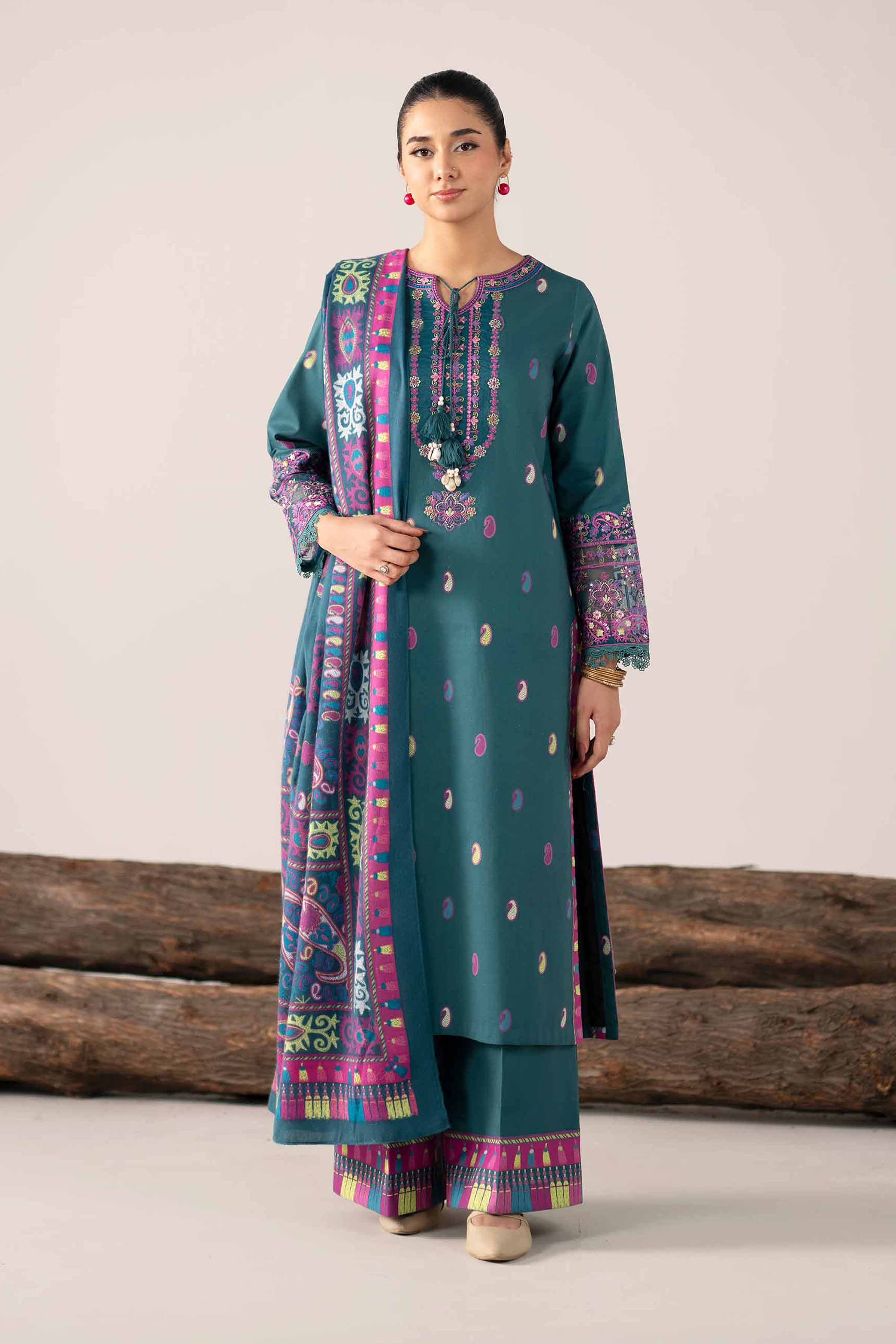 3 Piece - Printed Embroidered Suit - 42503727