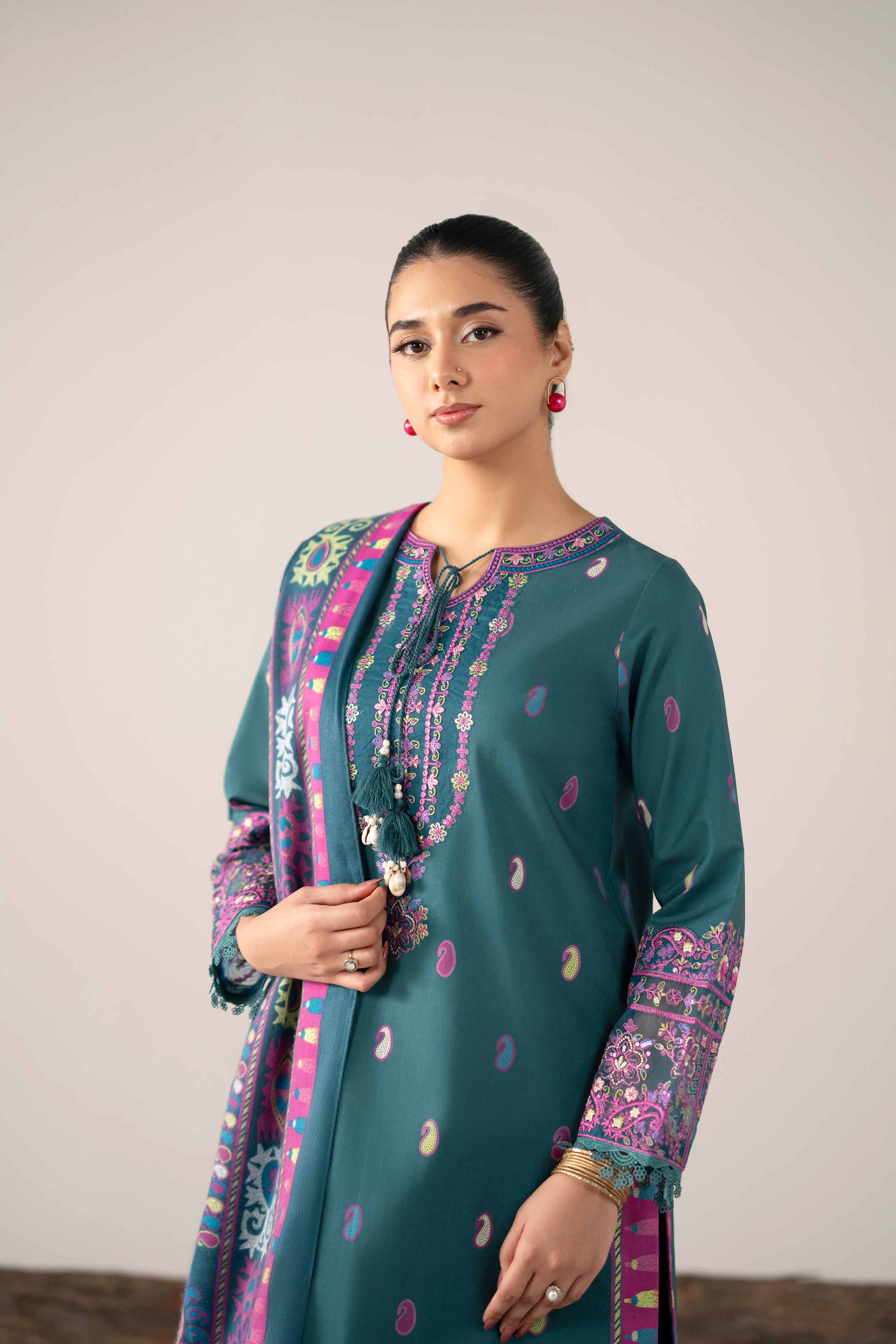 3 Piece - Printed Embroidered Suit - 42503727