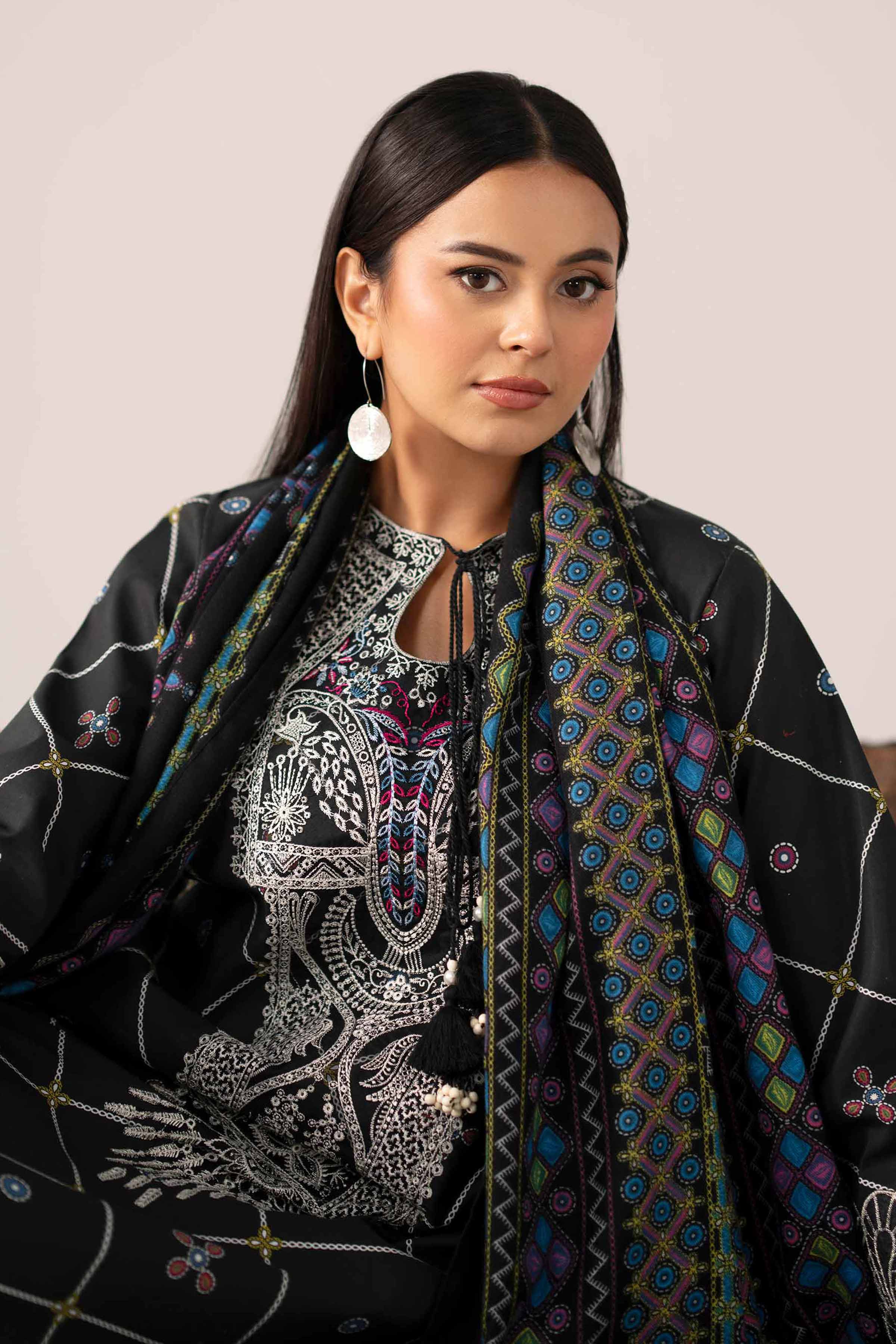 3 Piece - Printed Embroidered Suit - 42503729