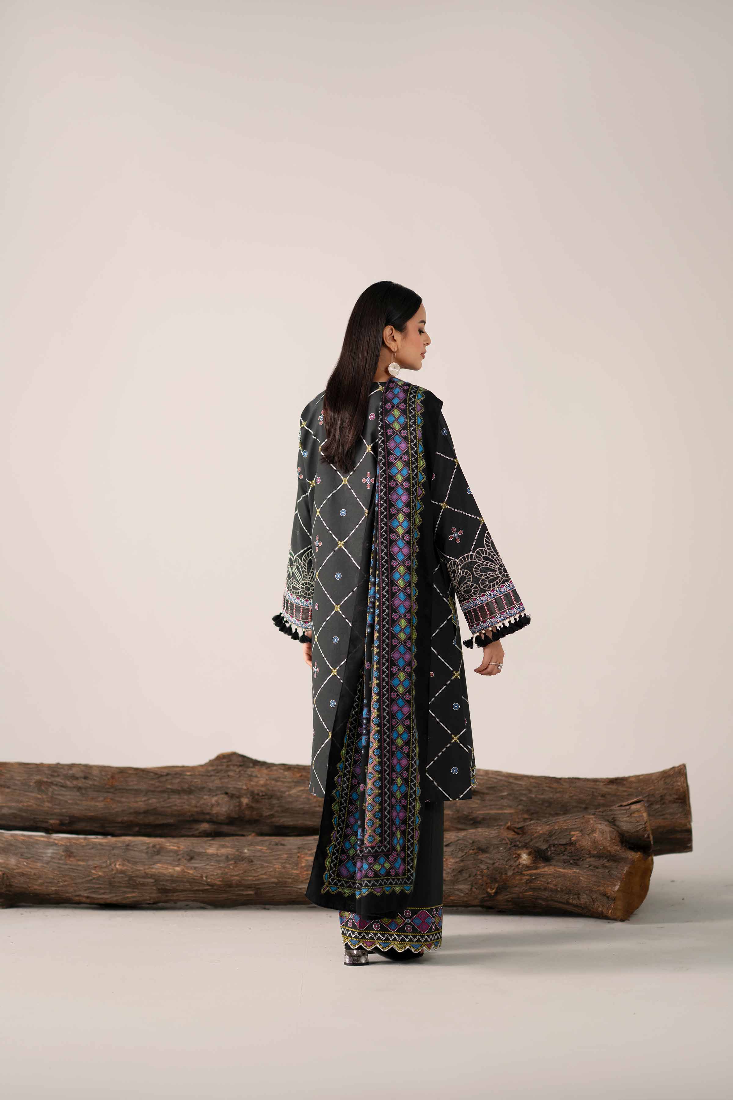 3 Piece - Printed Embroidered Suit - 42503729