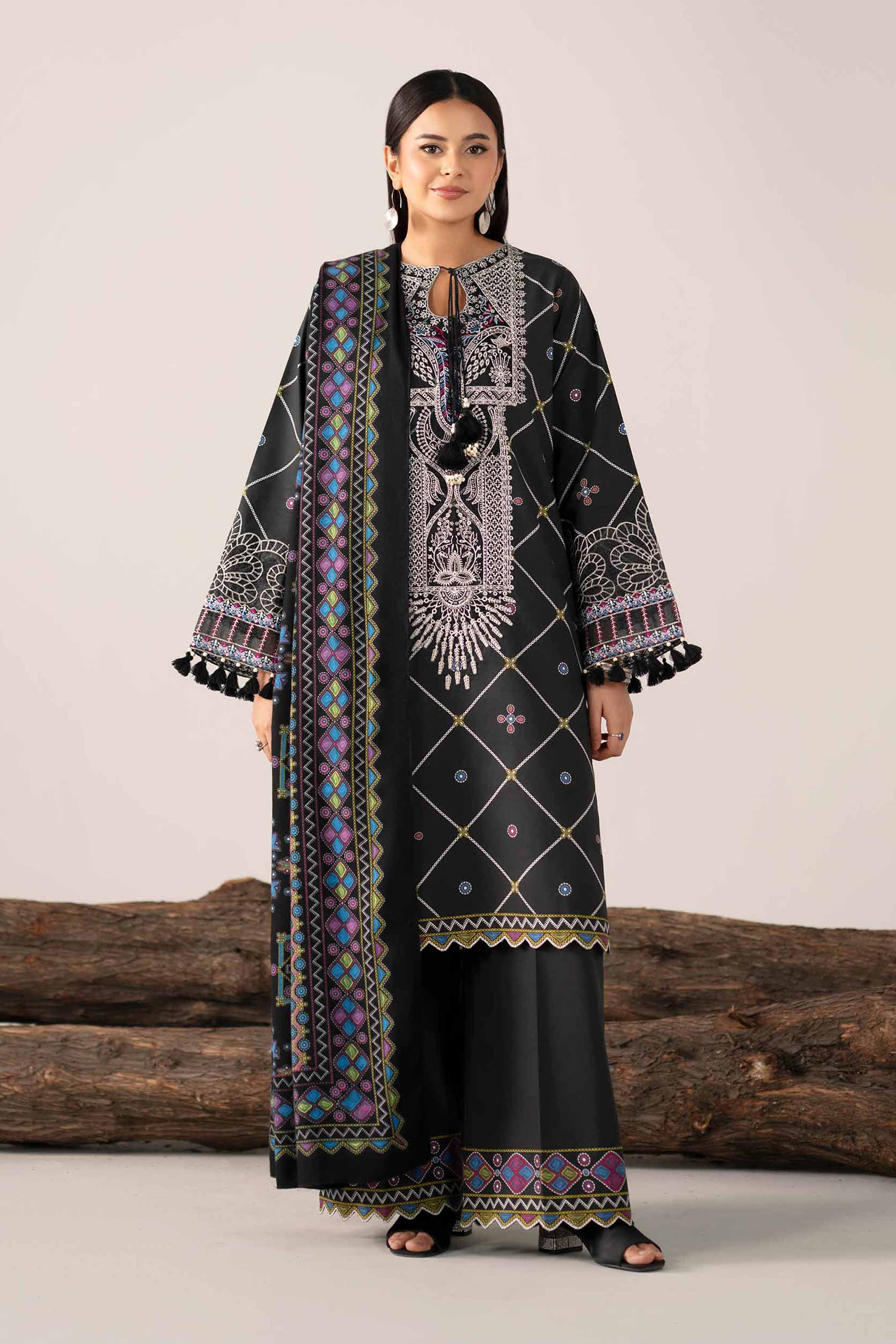 3 Piece - Printed Embroidered Suit - 42503729